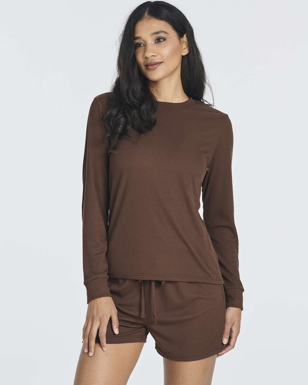 2 Pack: Women's Ribbed Knit Long Sleeve Top and Shorts Pajama Set (Available in Plus Size)