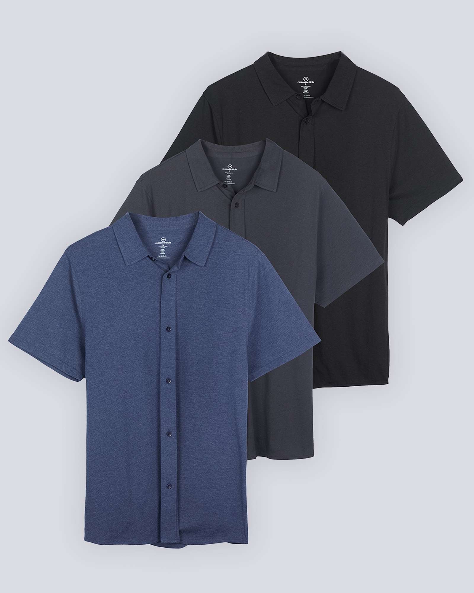 3 Pack: Men's Regular Fit Short Sleeve Button Down Shirt (Available in Big & Tall)