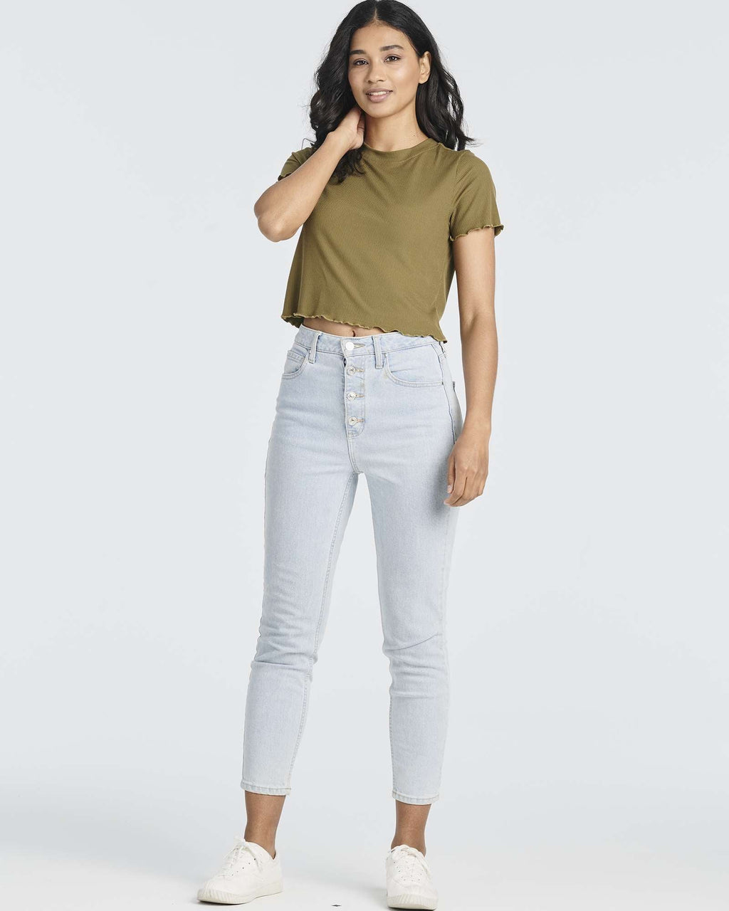 4 Pack: Women's Lettuce Trim Ribbed Knit Short Sleeve Crop Tops