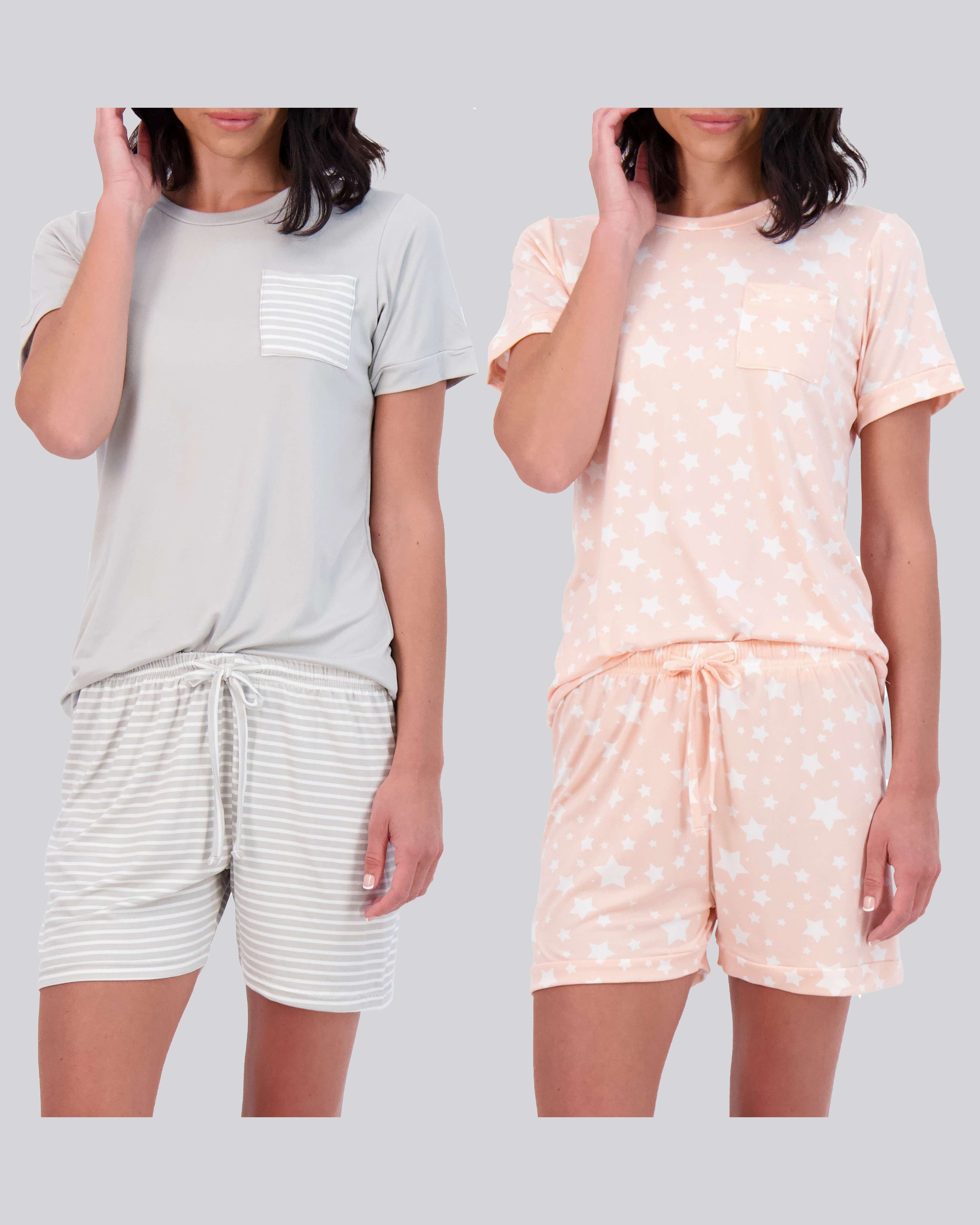 4 Piece: Womens Short Sleeve with Shorts Pajama Set