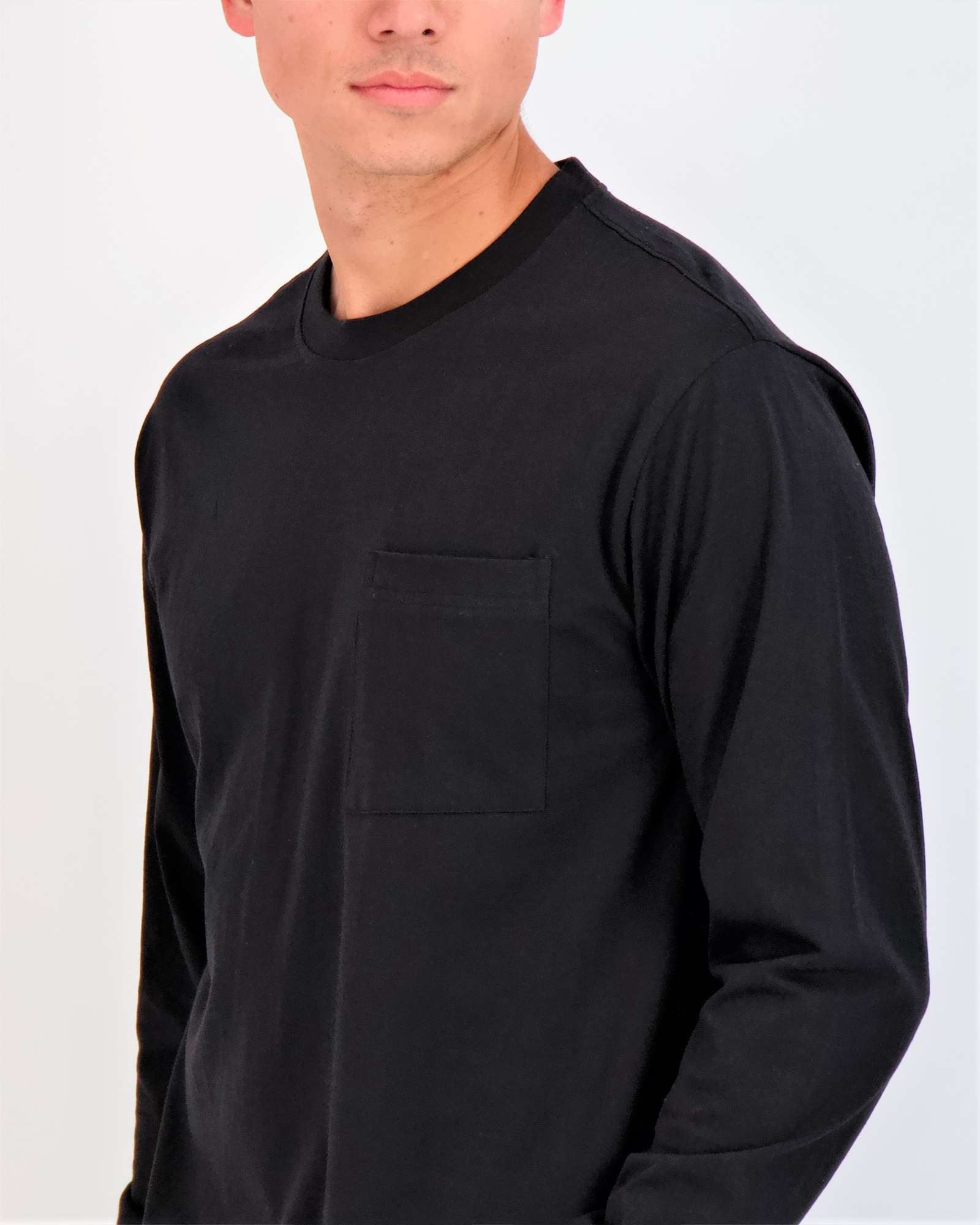 3 Pack: Mens Cotton Long Sleeve Crew Neck Pocket T-Shirt