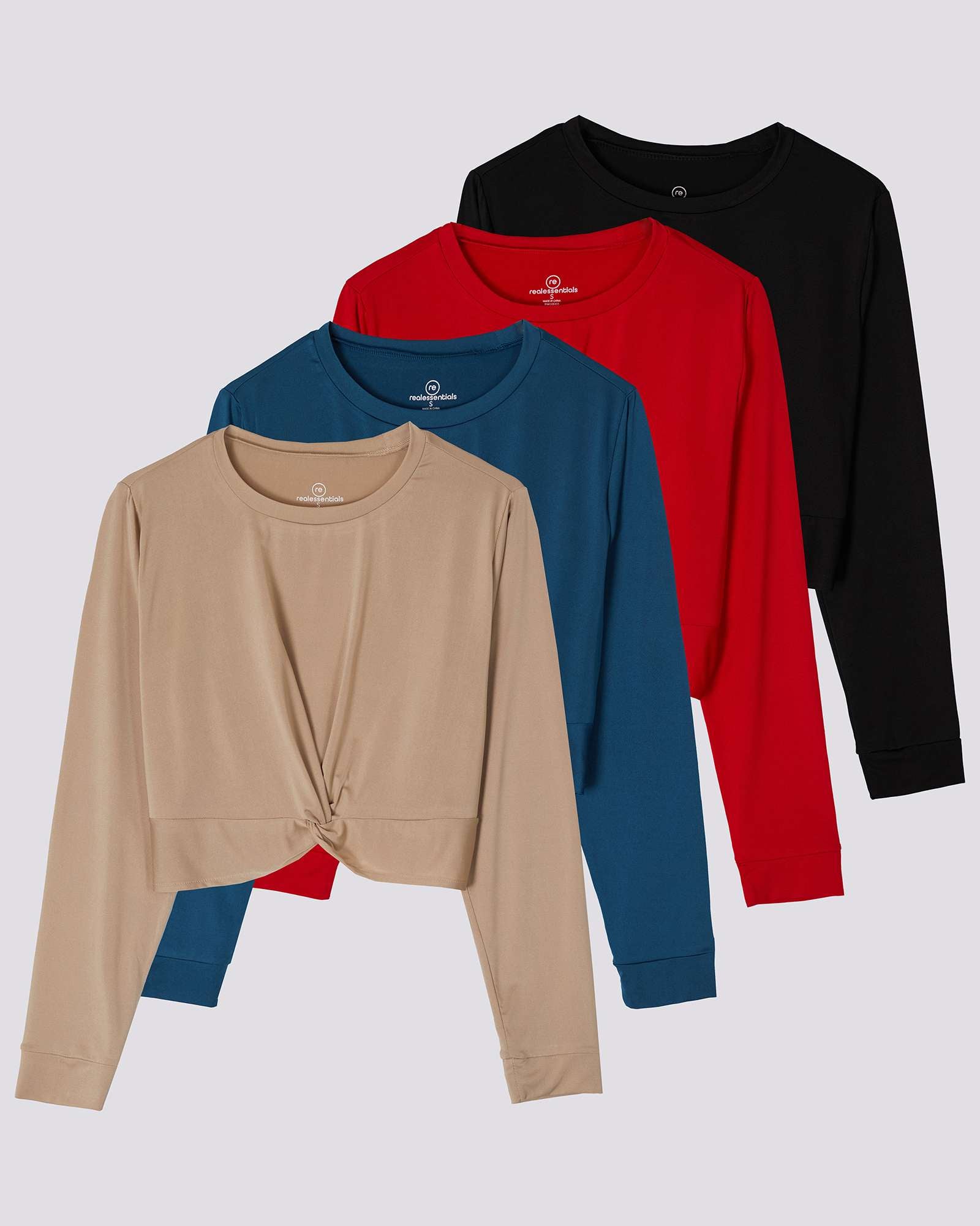 4 Pack: Women's Long-Sleeve Twist Front T-Shirt (Available in Plus Size)