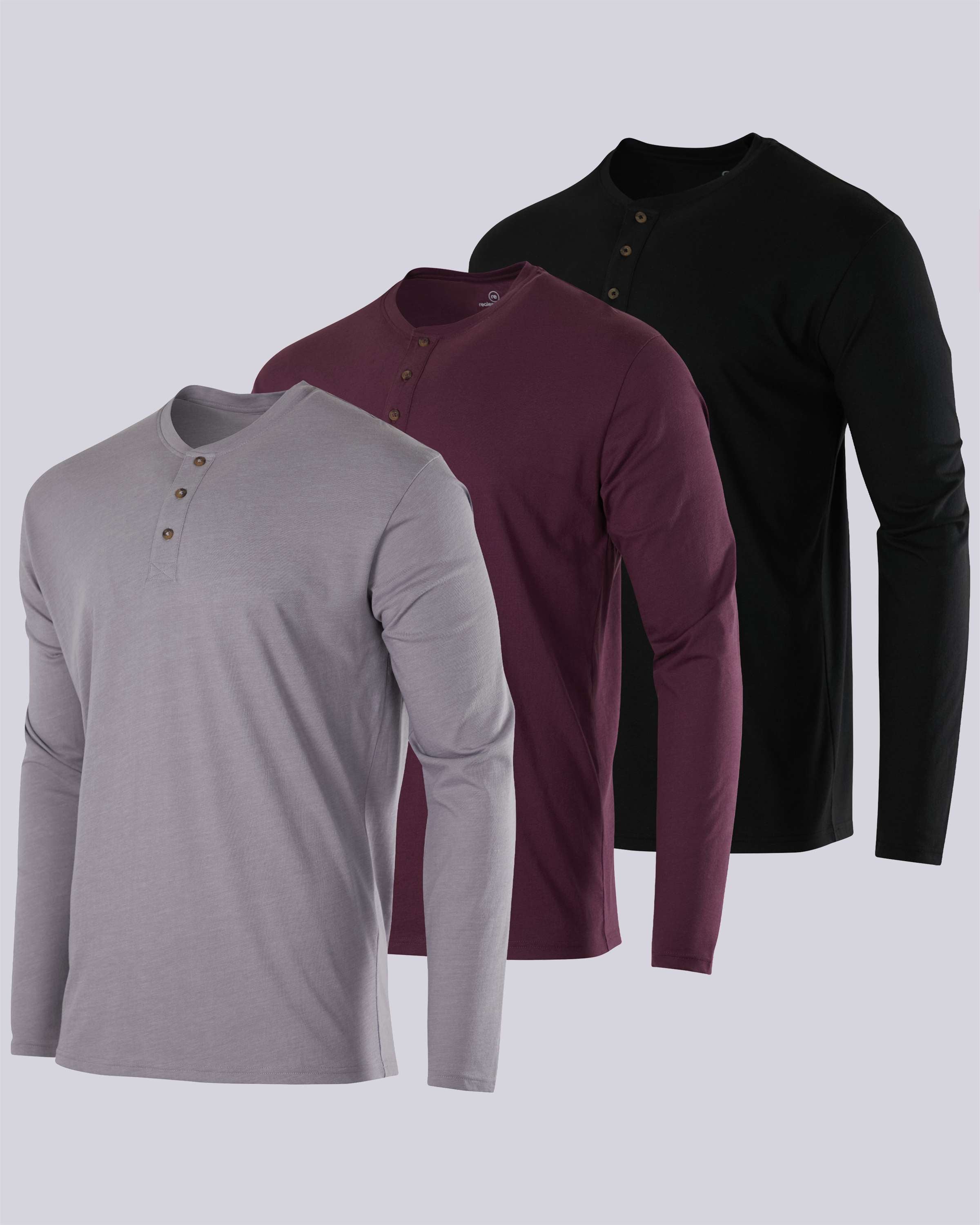 3 Pack: Mens Long Sleeve Cotton Henley T-Shirt