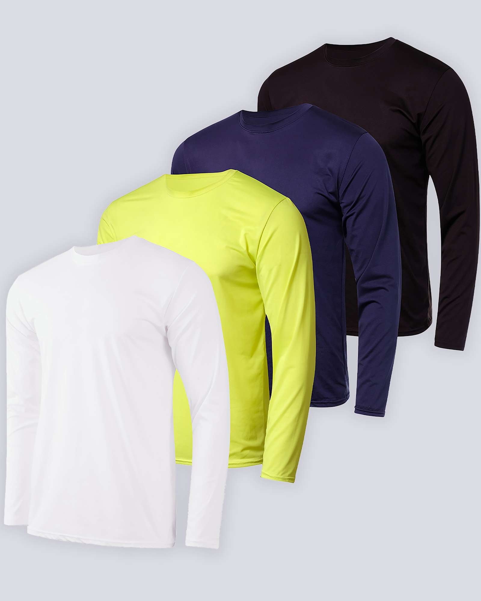 Real Essentials 4 Pack: Men's Dry-Fit UV Moisture Wicking UPF 50+ SPF Sun Protective Fishing Hiking Swim Long Sleeve Shirt