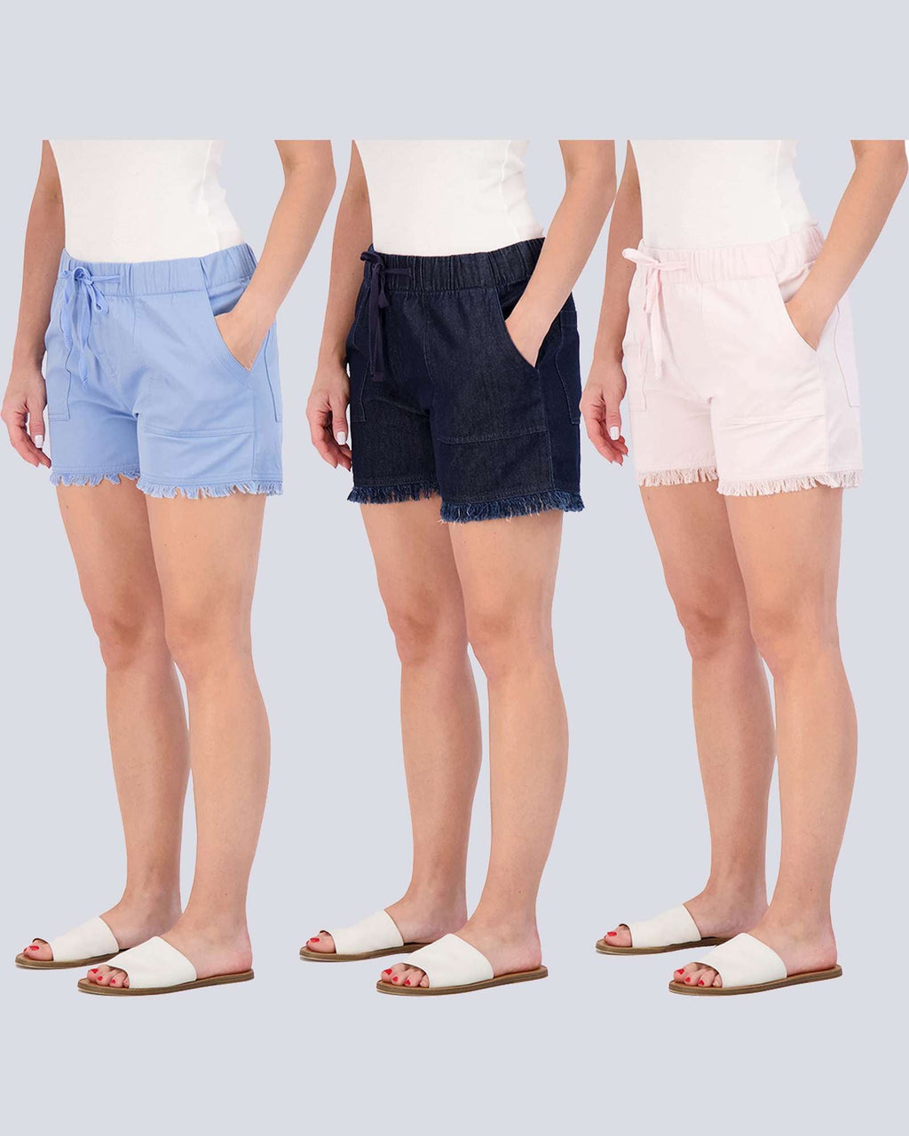 3 Pack: Women's Twill Cutoff Casual Khaki Shorts