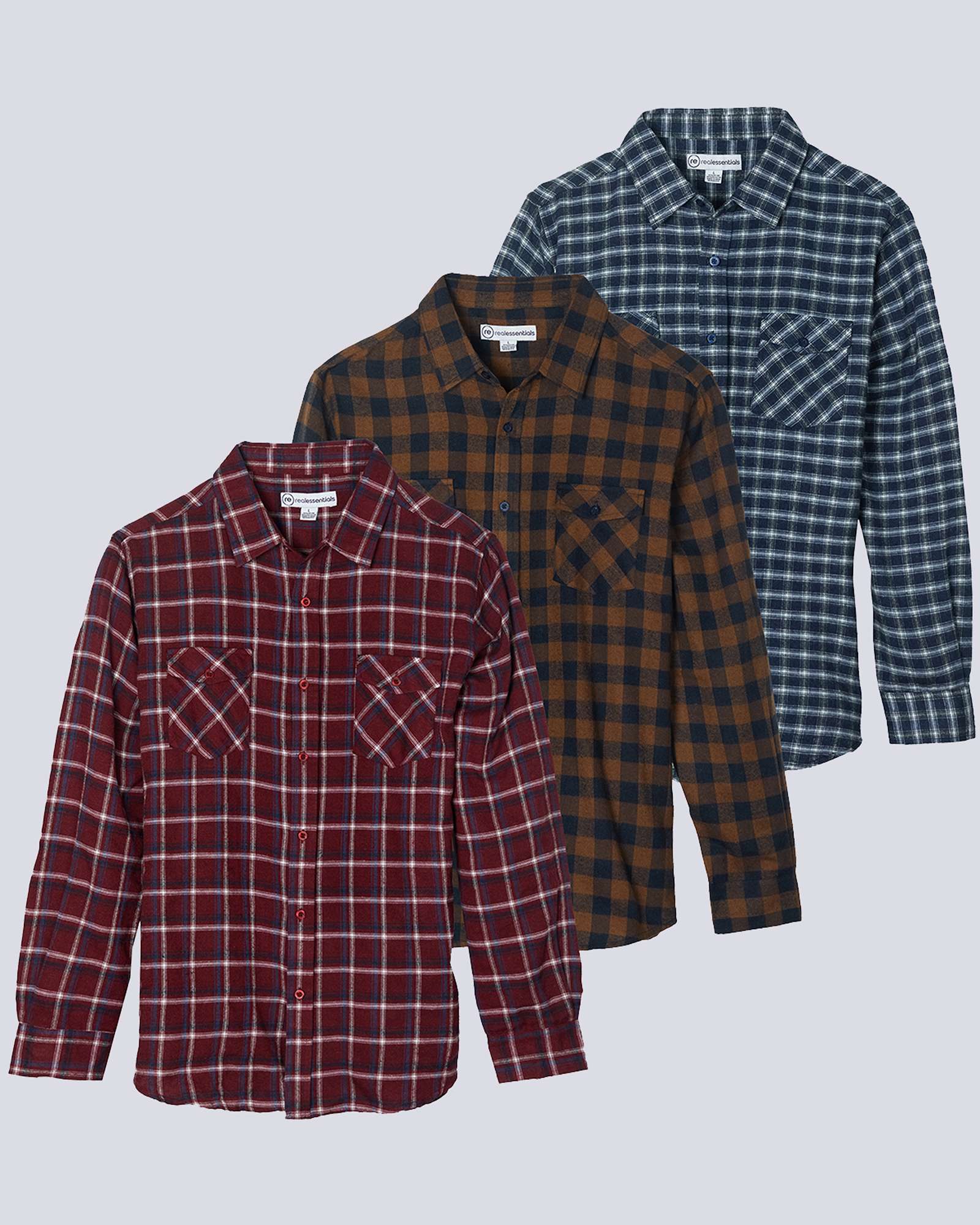 3 Pack: Men's Long-Sleeve Flannel Shirt
