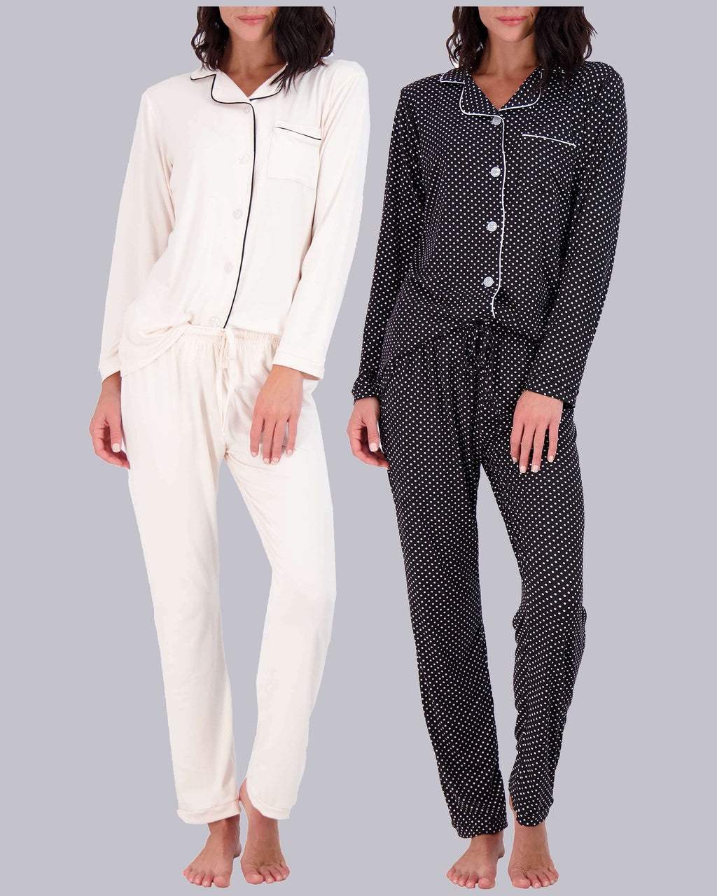 4 Piece: Women’s Long Sleeve Button Down Pajama Set