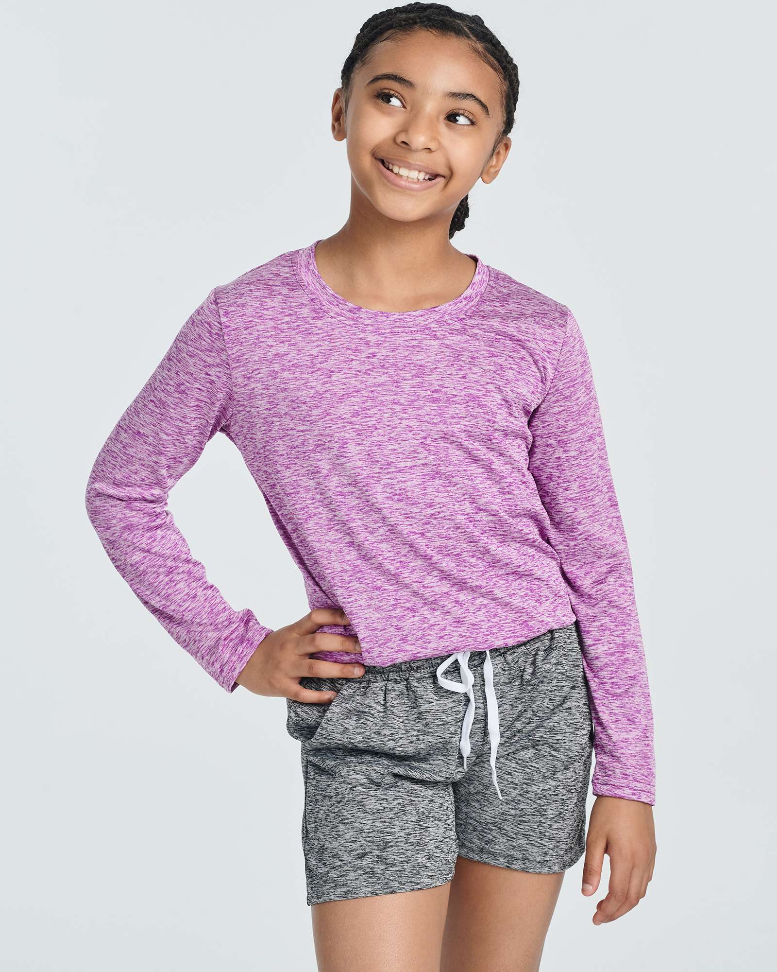 4 Pack: Girls Dry-Fit Long Sleeve Active Crew Neck T-Shirt
