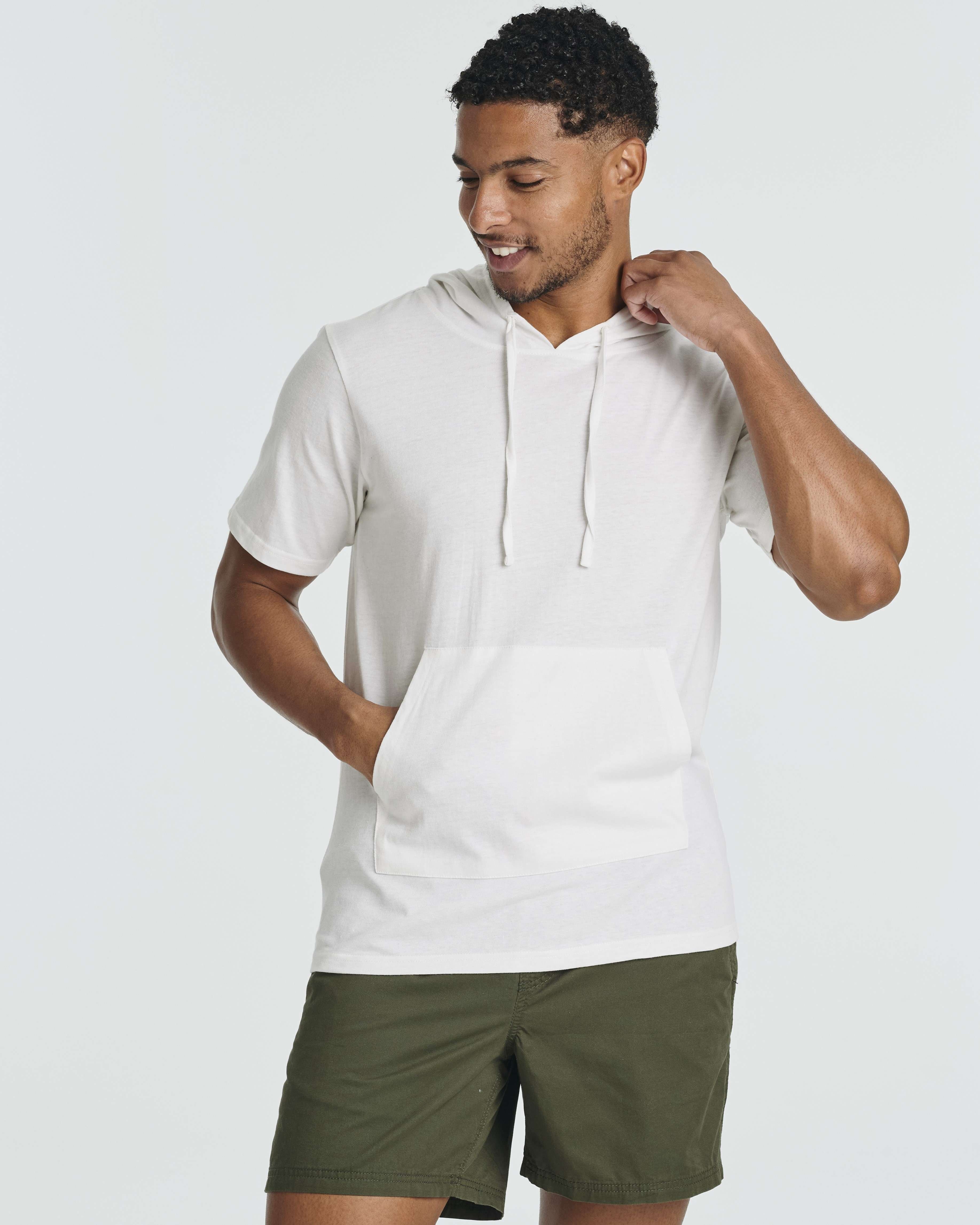 Men's Cotton Short-Sleeve Hoodie Hooded T-Shirt With Drawstring & Pockets (Available in Big & Tall)