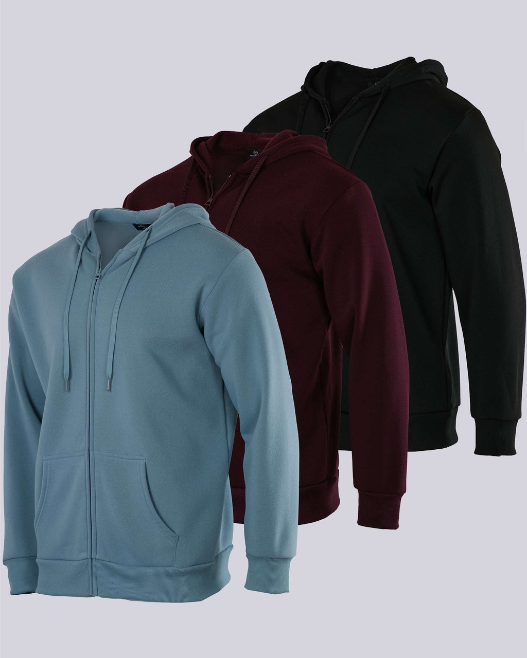 3 Pack: Mens Fleece Full Zip Hoodie Jacket