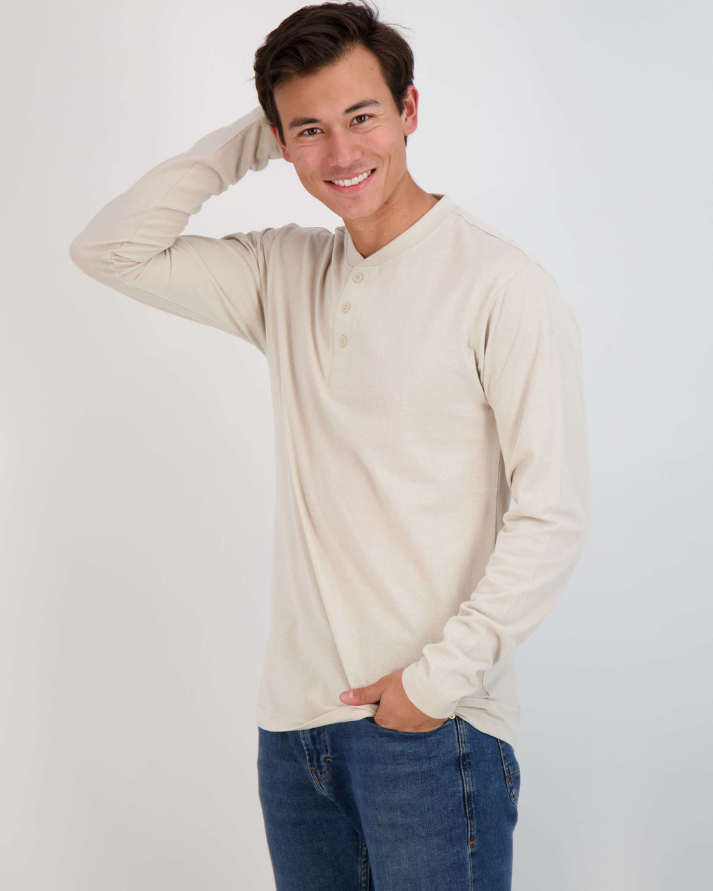 3 Pack: Mens Long Sleeve Cotton Henley T-Shirt