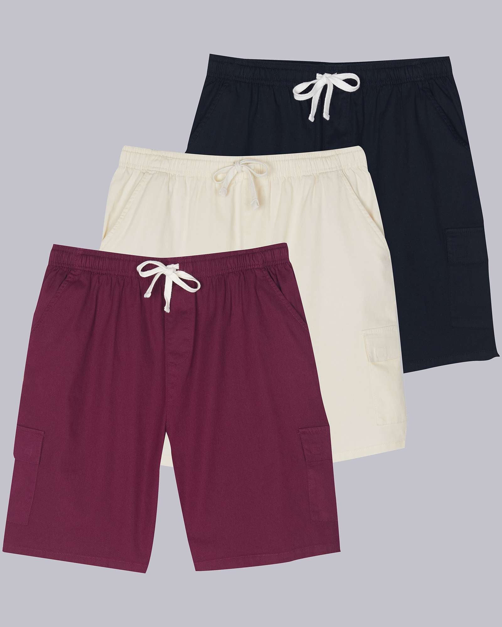 3 Pack: Men's 9" Elastic Waistband Cargo Shorts
