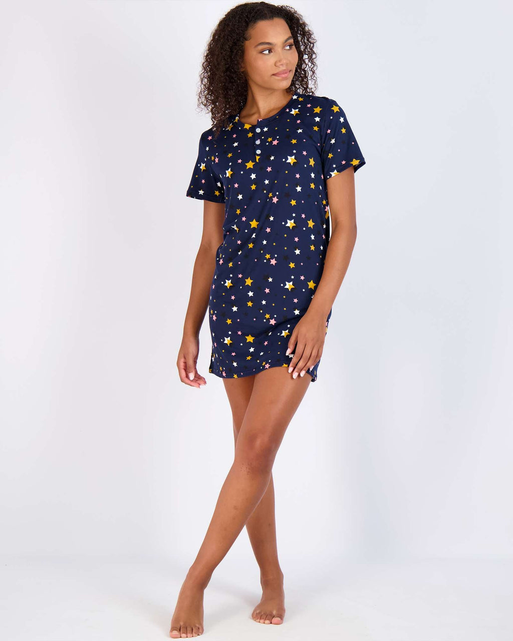 3 Pack: Womens Short Sleeve Henley Nightshirt Nightgown Sleep Dress