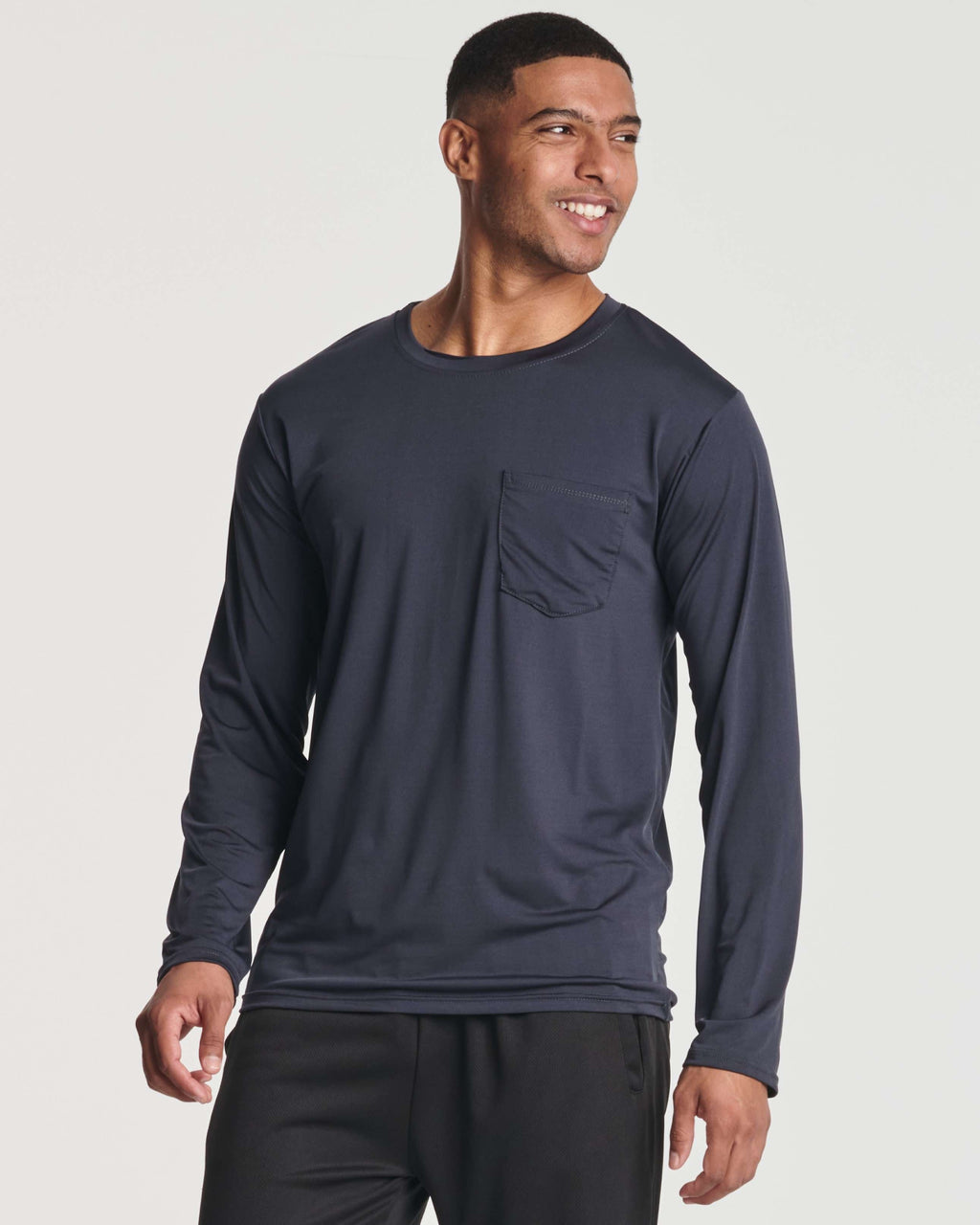 4 Pack: Mens Dry-Fit Long Sleeve Pocket Crew T-Shirt