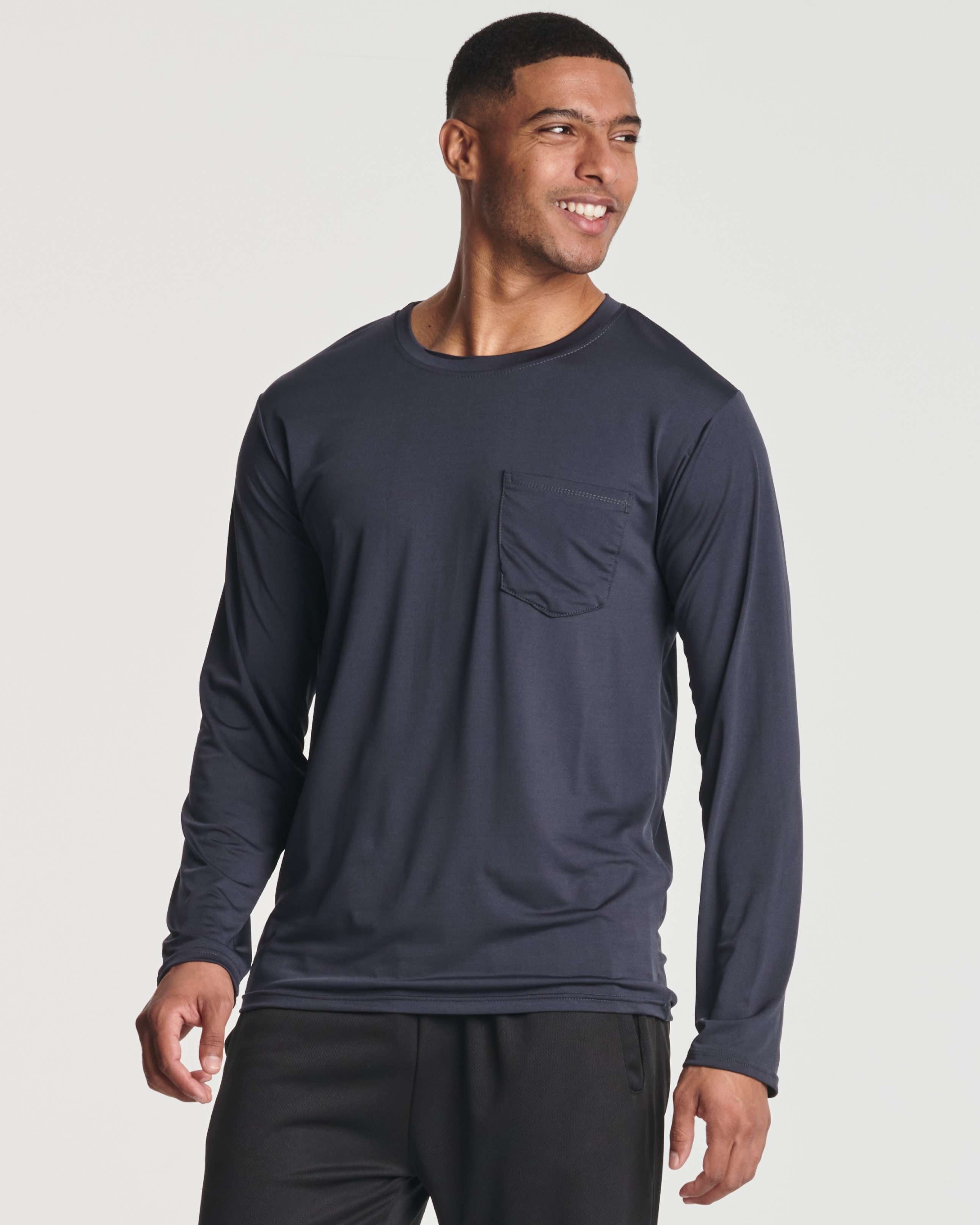 4 Pack: Mens Dry-Fit Long Sleeve Pocket Crew T-Shirt