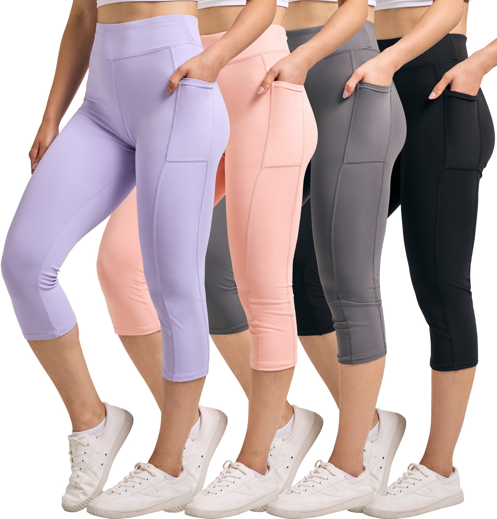 4 Pack: Women's Capri Leggings with Pockets (Available in Plus Size)