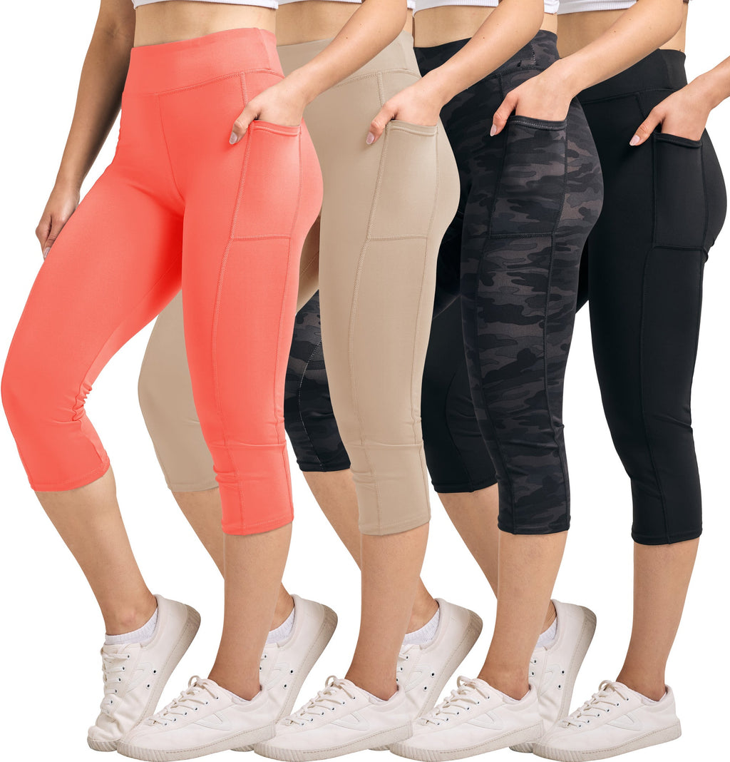 4 Pack: Women's Capri Leggings with Pockets (Available in Plus Size)