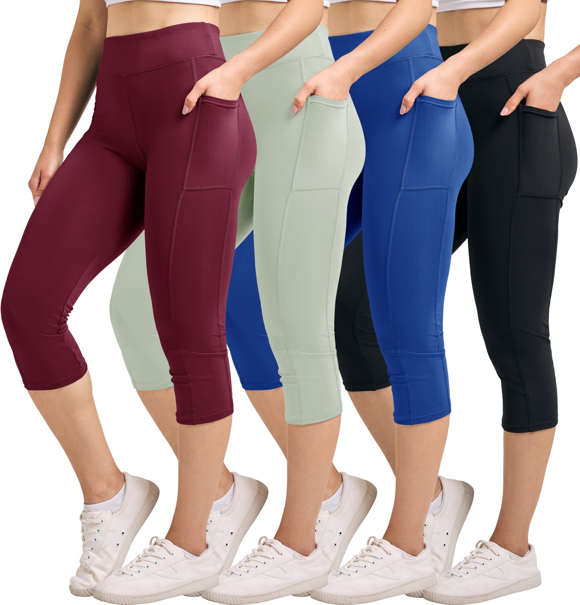 4 Pack: Women's Capri Leggings with Pockets (Available in Plus Size)