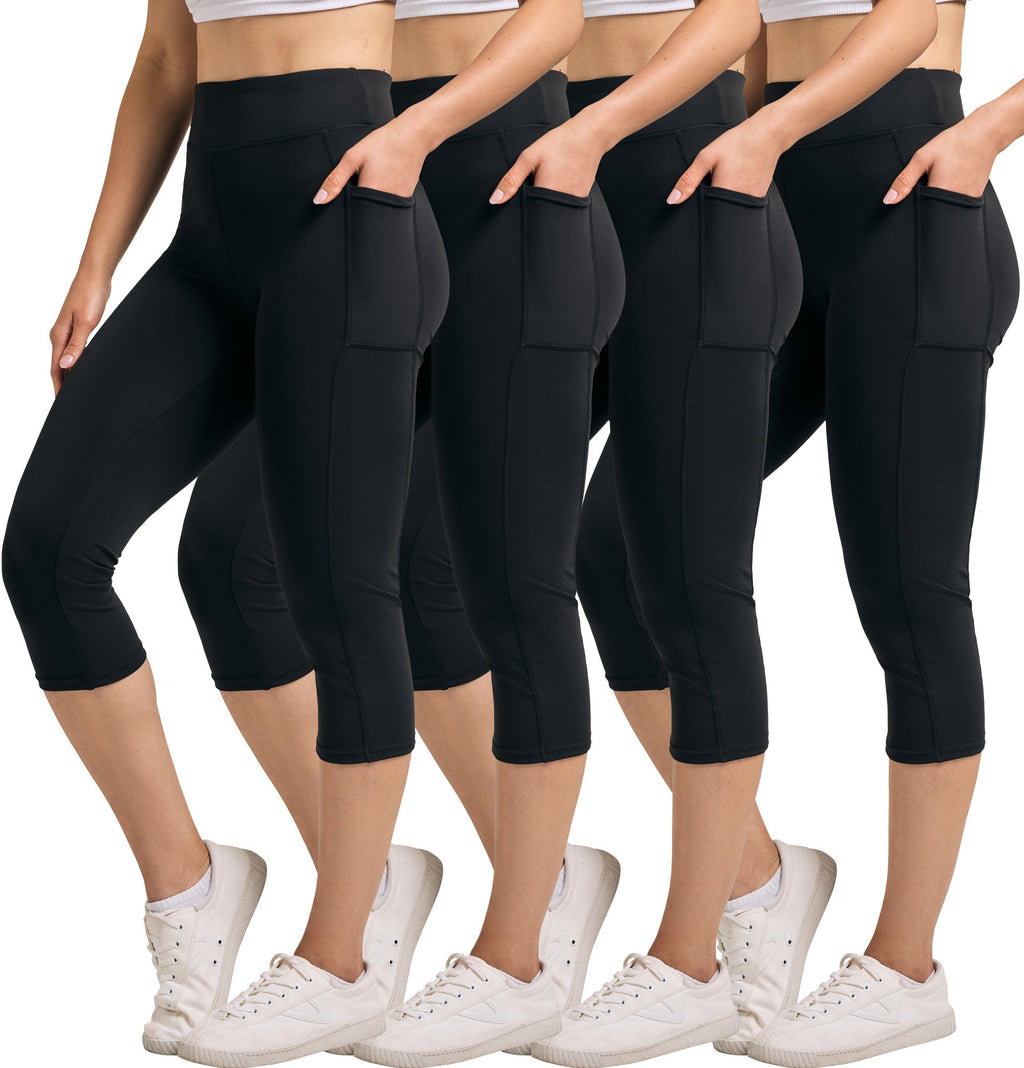 4 Pack: Women's Capri Leggings with Pockets (Available in Plus Size)