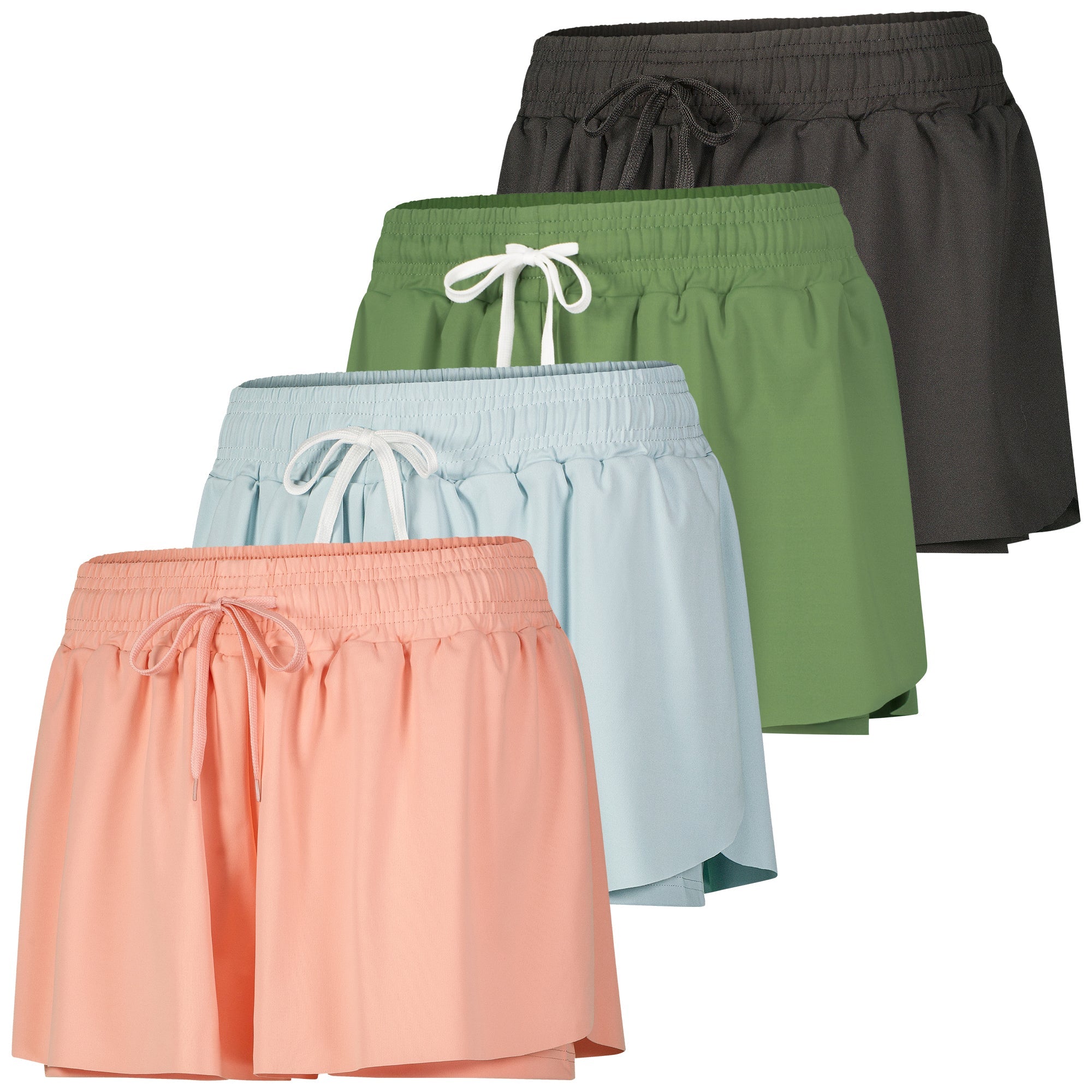 4 Pack: Womens Flowy Dry Fit Running Short - Gym Yoga Workout Summer Shorts (Available In Plus Size)