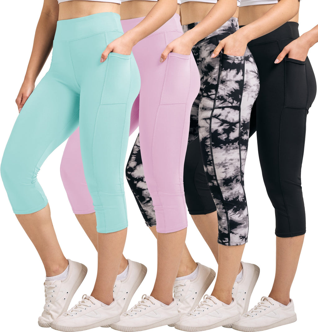 4 Pack: Women's Capri Leggings with Pockets (Available in Plus Size)