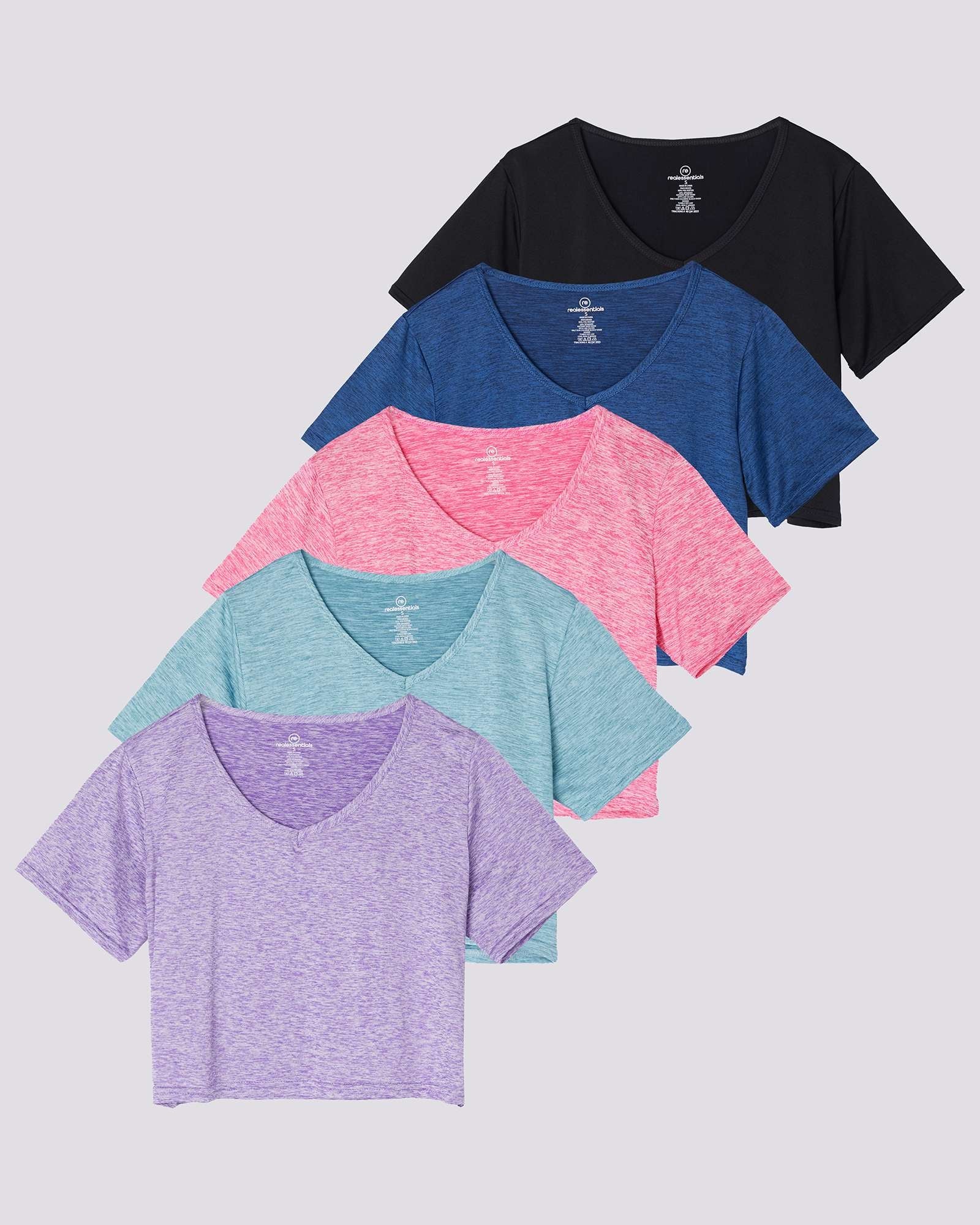 5 Pack: Women's Dry-Fit Short Sleeve V-Neck Crop Top