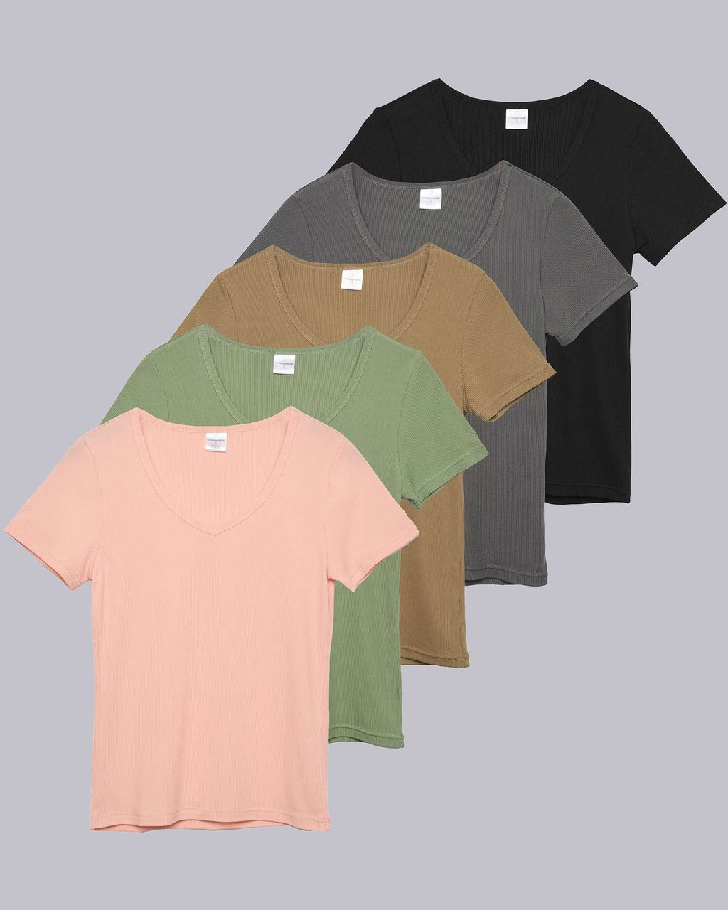 5 Pack: Women's Soft Ribbed Short Sleeve V-Neck T-Shirt