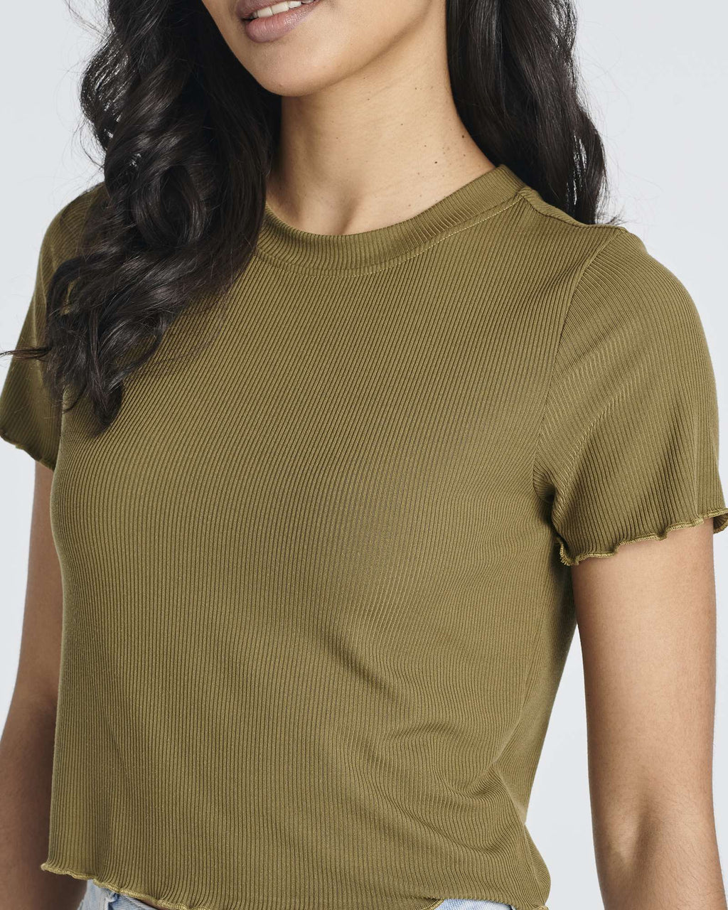 4 Pack: Women's Lettuce Trim Ribbed Knit Short Sleeve Crop Tops