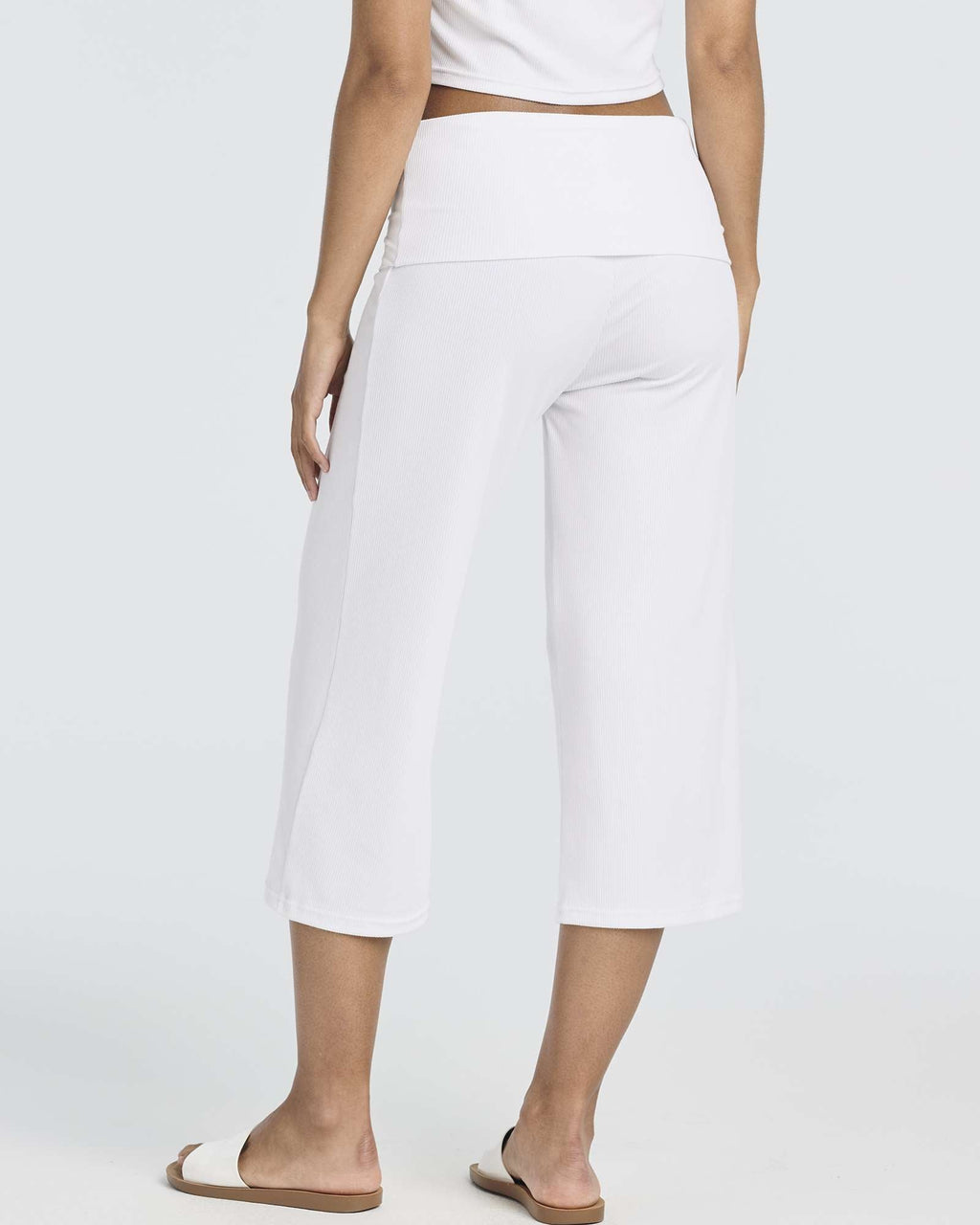 3 Pack: Women's Ribbed Foldover Wide Leg Capri Pants