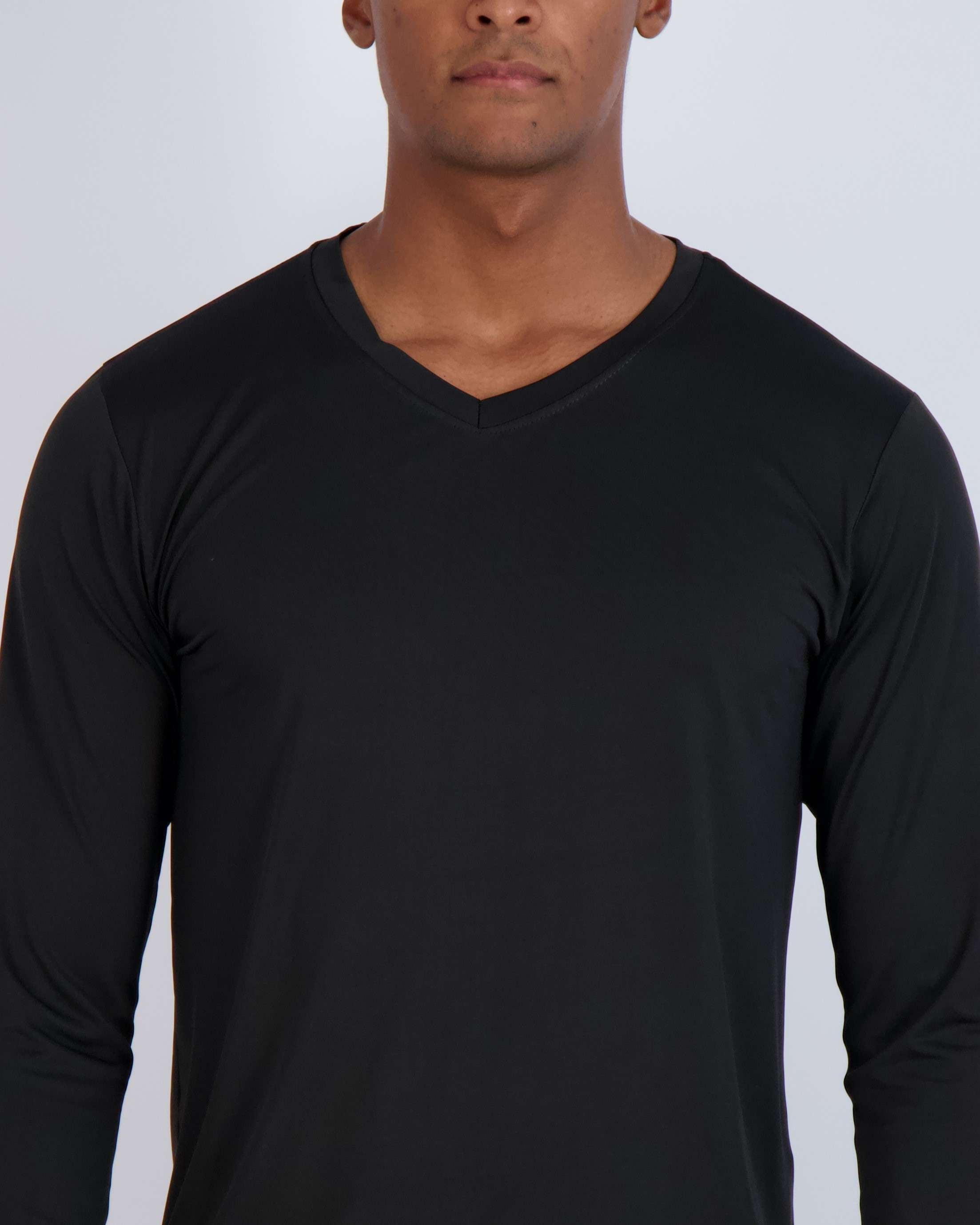 4 Pack: Mens V-Neck Long Sleeve Dry Fit T-Shirt