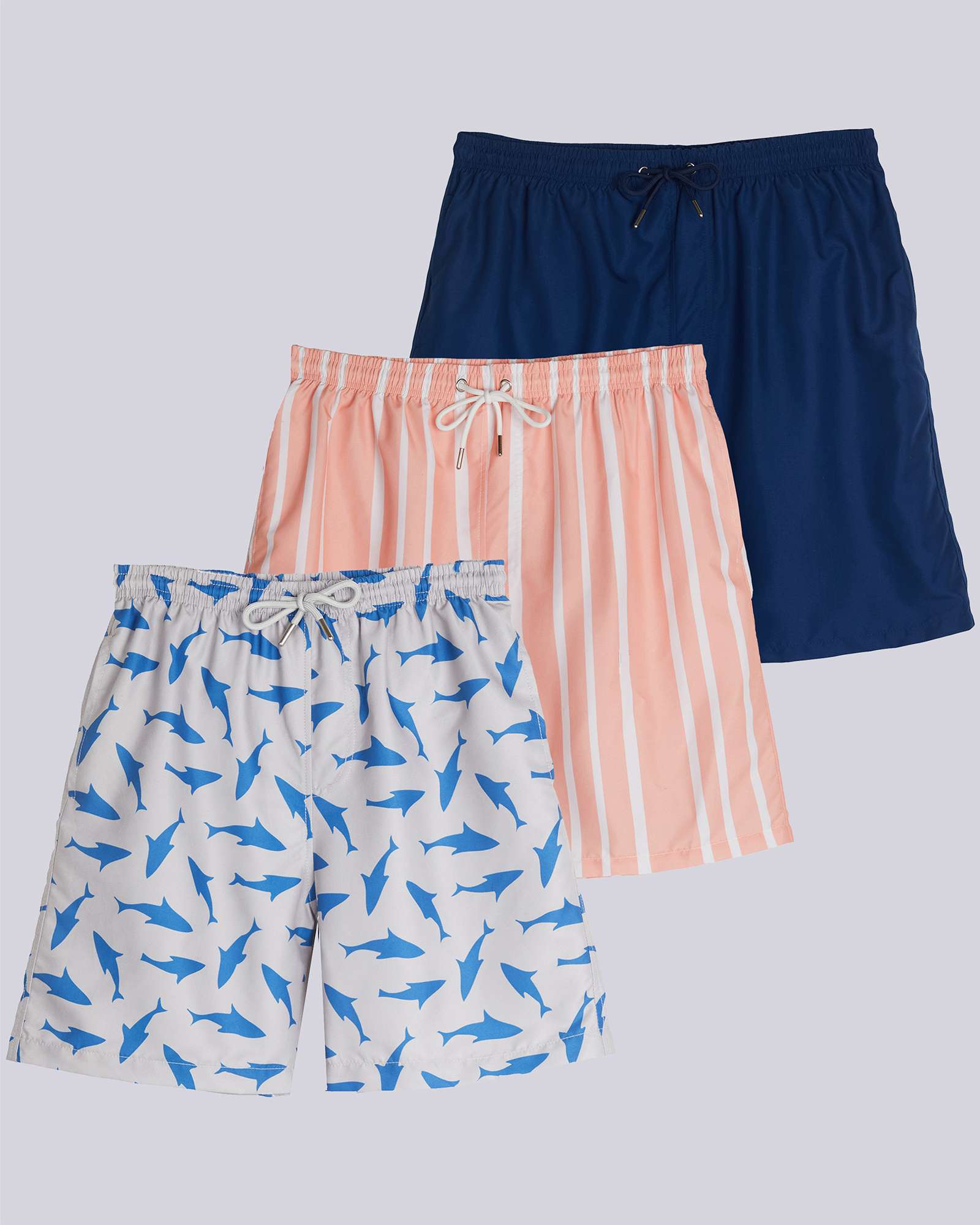 3 Pack: Boys' Swim Board Shorts with Drawstring