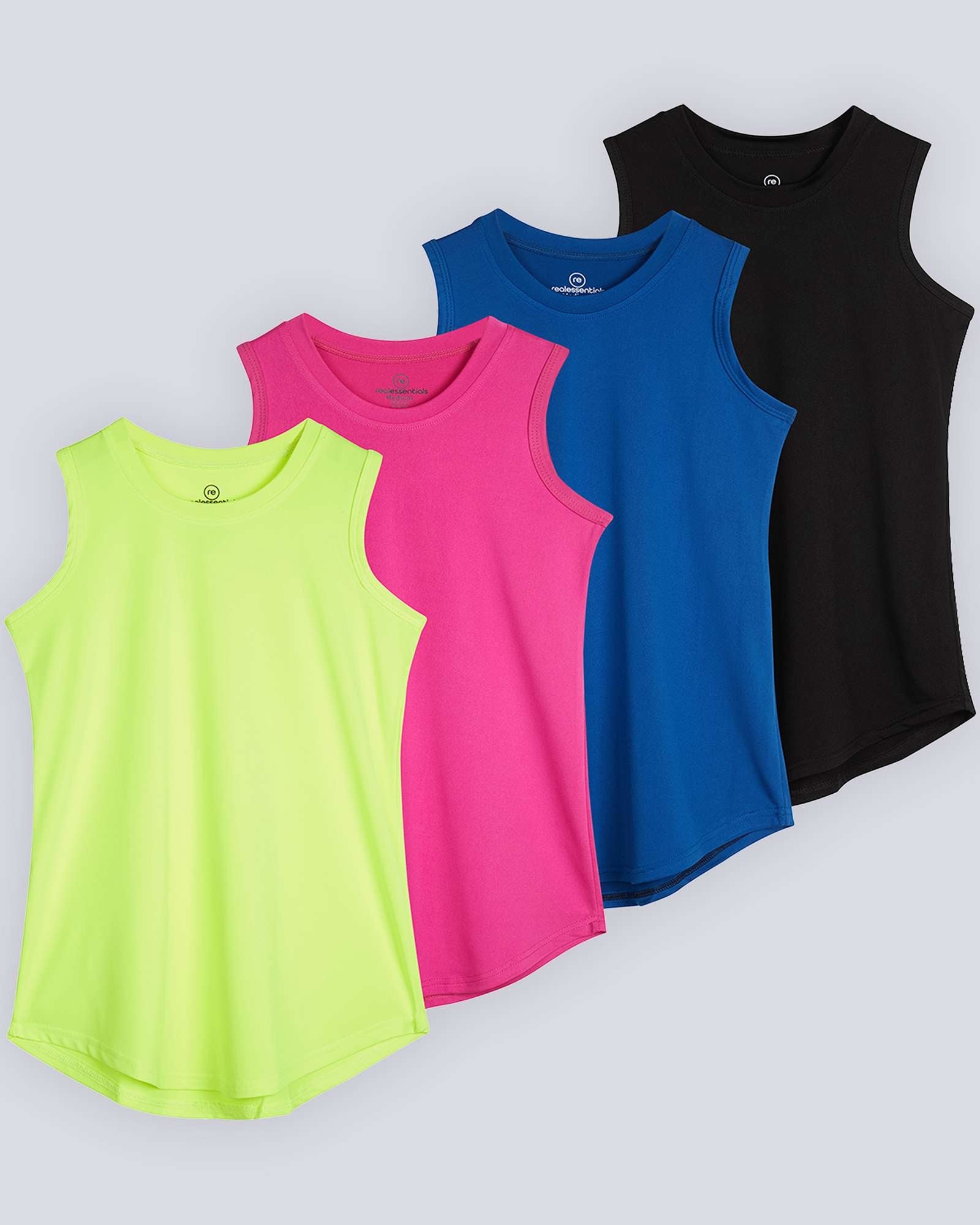 4 Pack: Girls Active Dry Fit Performance Tank Top