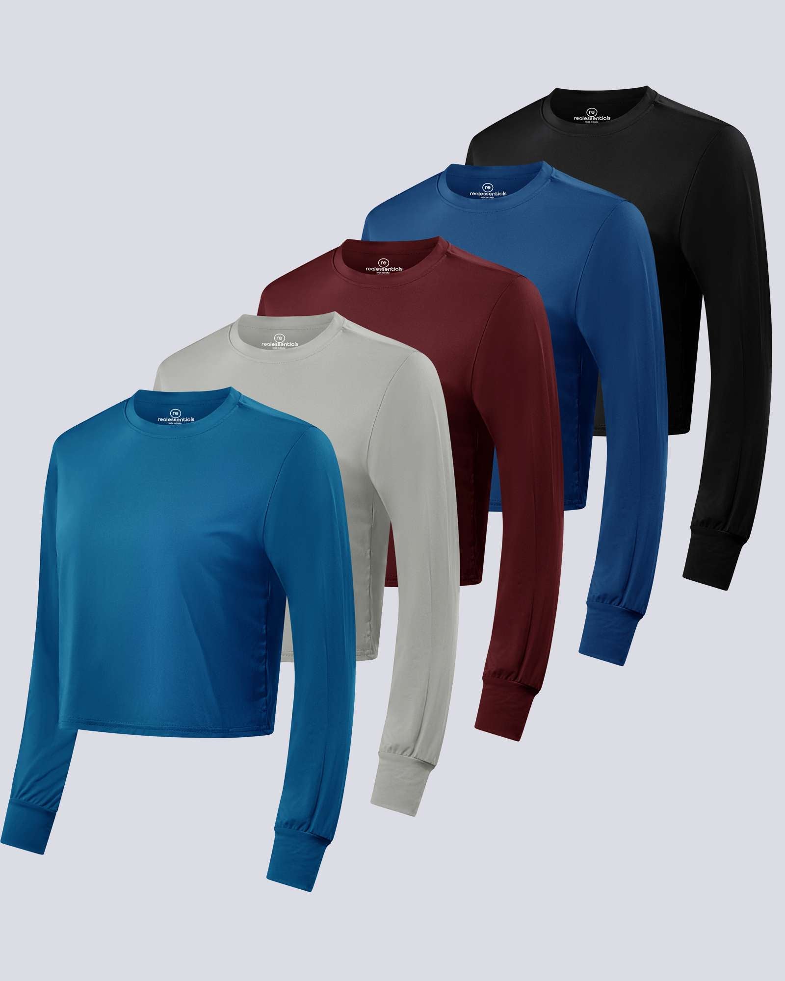 5 Pack: Womens Dry Fit Crop Top Long Sleeve