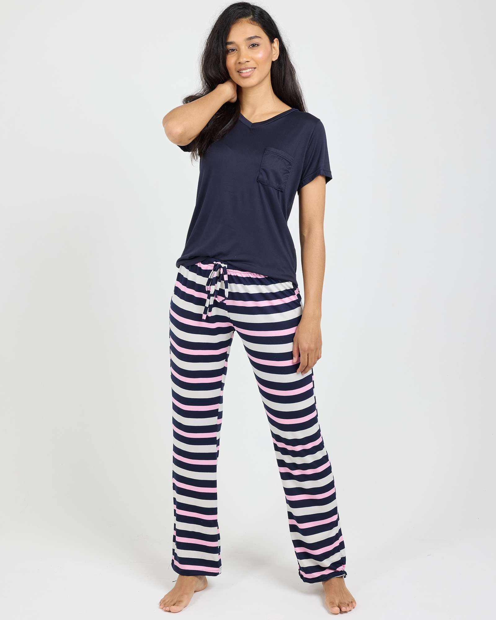 2 Pack: Women’s Pajama Set Super-Soft Short Sleeve V-Neck Top With Pants (Available in Plus Size)
