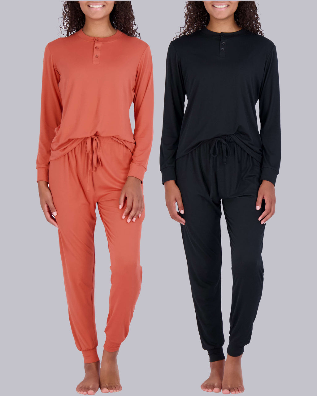 4 Piece: Womens Long Sleeve Henley & Jogger Lounge Pajama Set