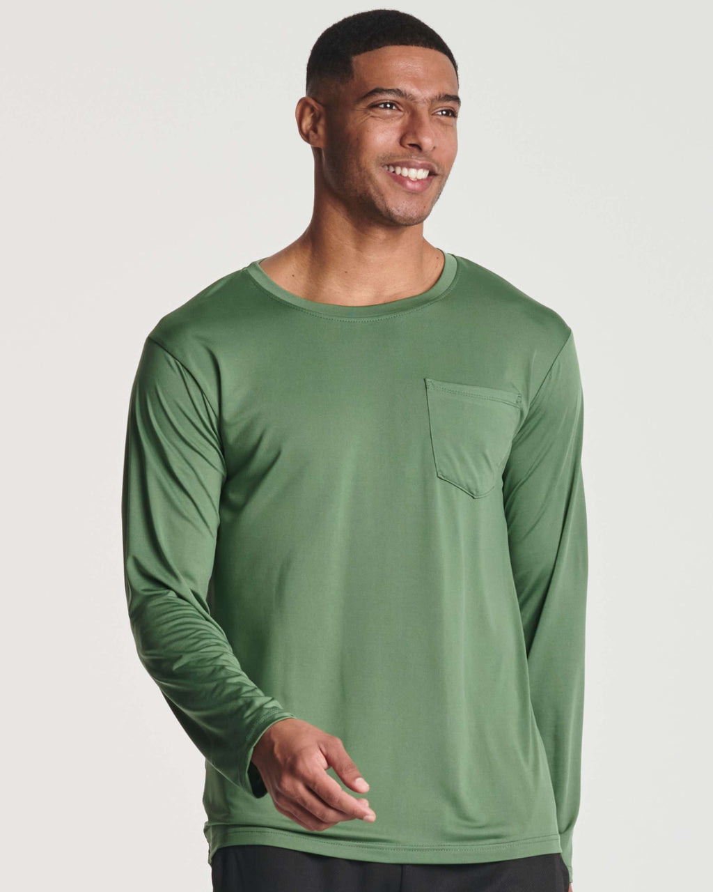 4 Pack: Mens Dry-Fit Long Sleeve Pocket Crew T-Shirt