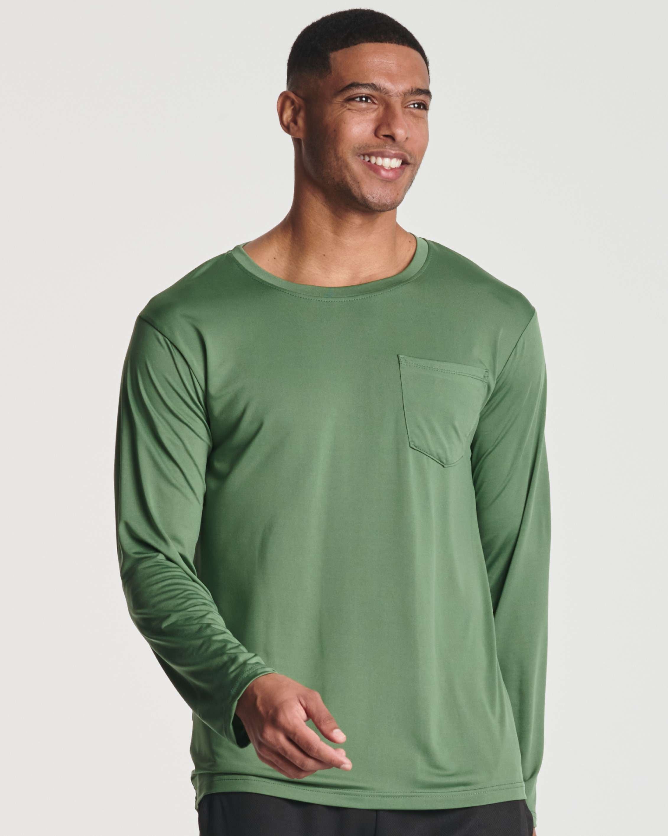 4 Pack: Mens Dry-Fit Long Sleeve Pocket Crew T-Shirt