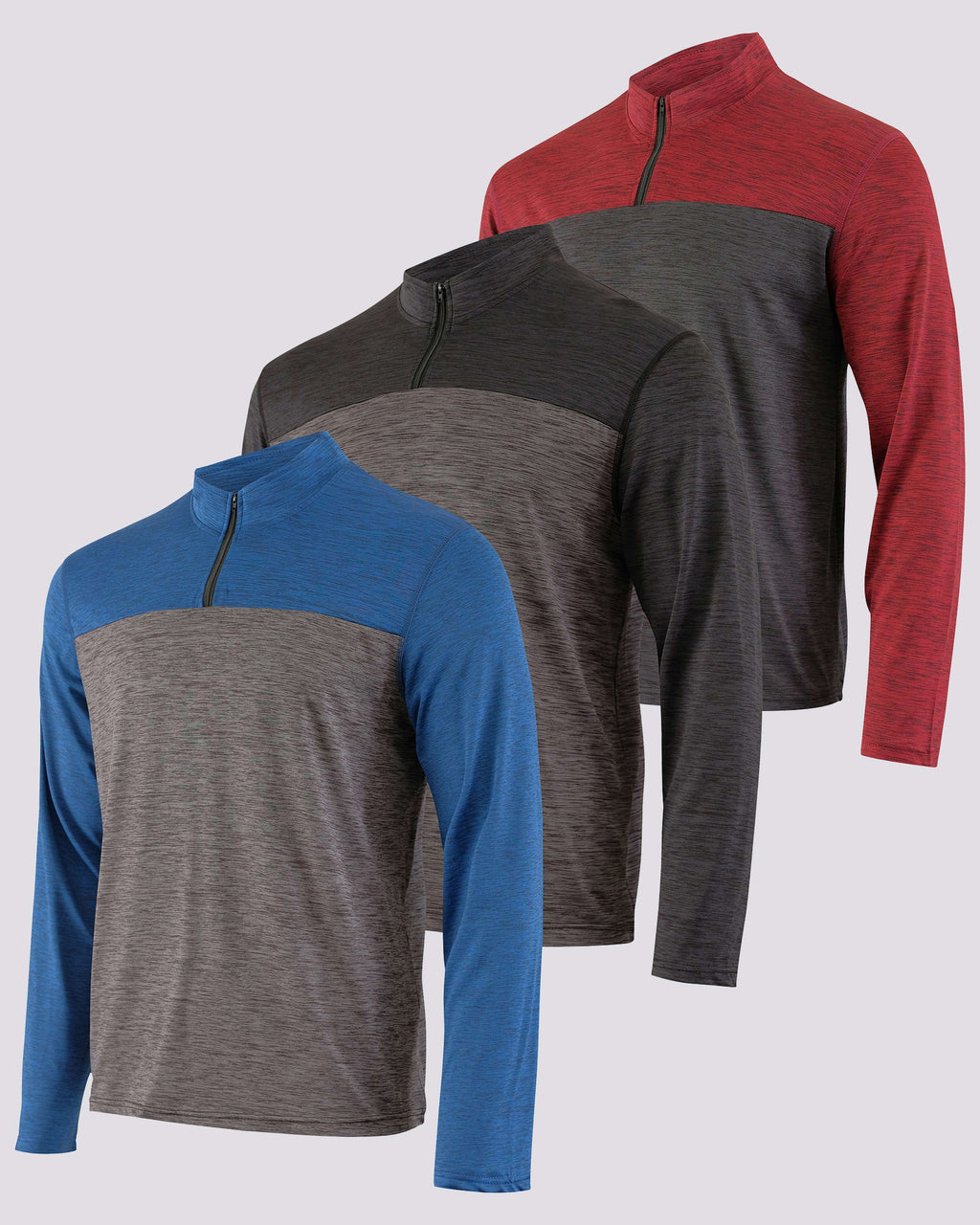 3 Pack: Mens Active Dry-Fit Quarter Zip Pullover