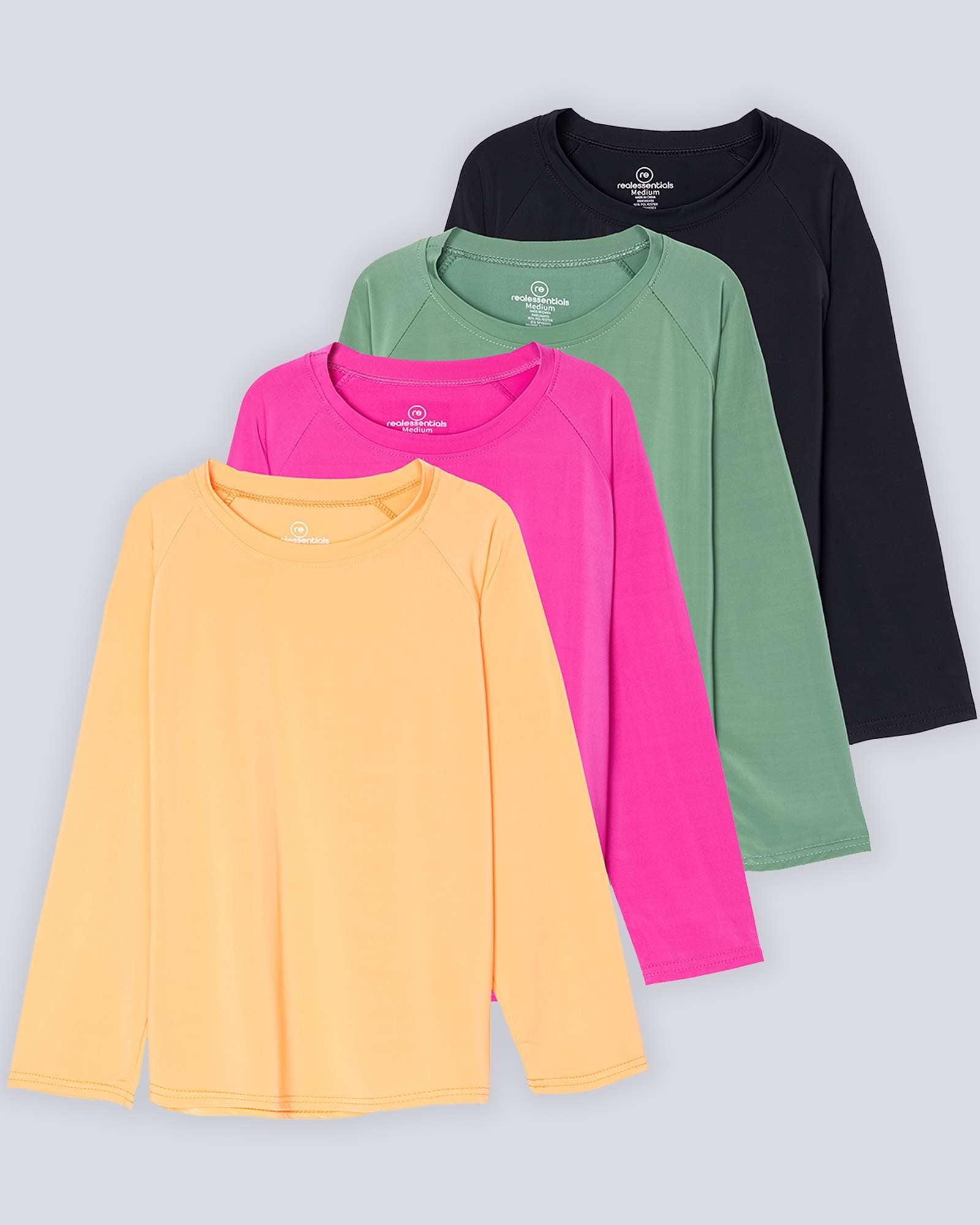 4 Pack: Girls' Long Sleeve Rash Guard Shirt