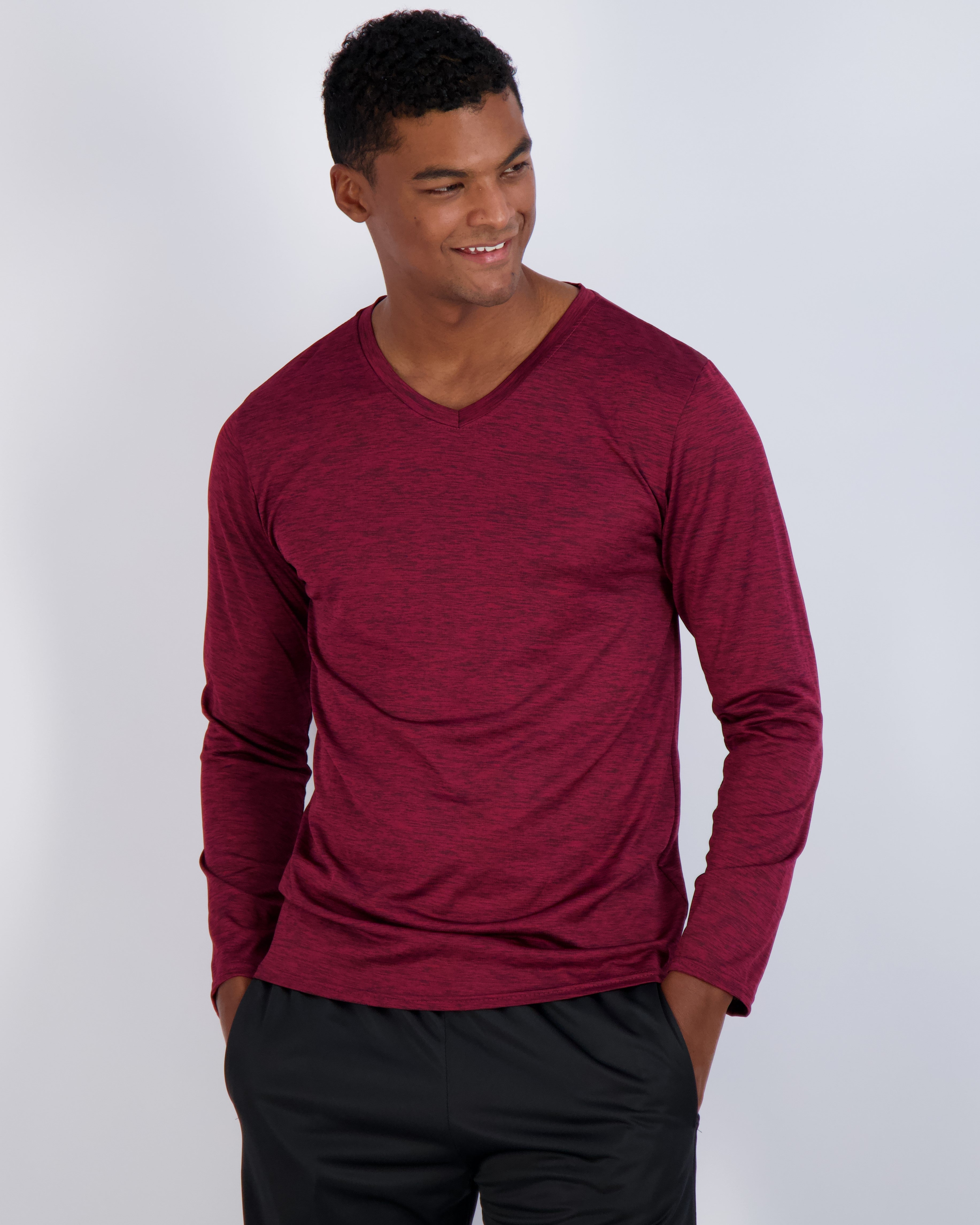 4 Pack: Mens V-Neck Long Sleeve Dry Fit T-Shirt