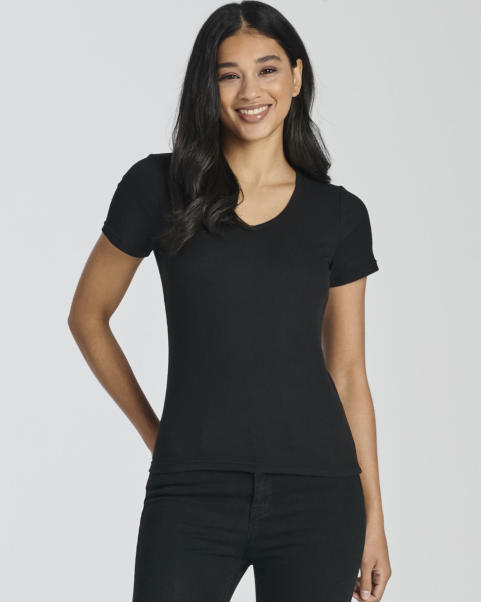 5 Pack: Women's Soft Ribbed Short Sleeve V-Neck T-Shirt