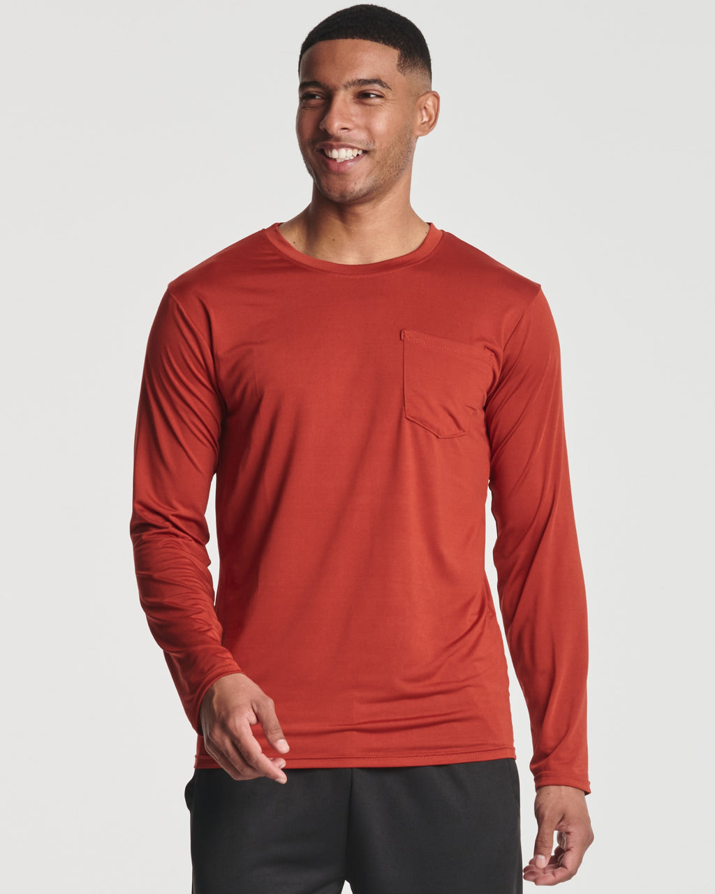 4 Pack: Mens Dry-Fit Long Sleeve Pocket Crew T-Shirt