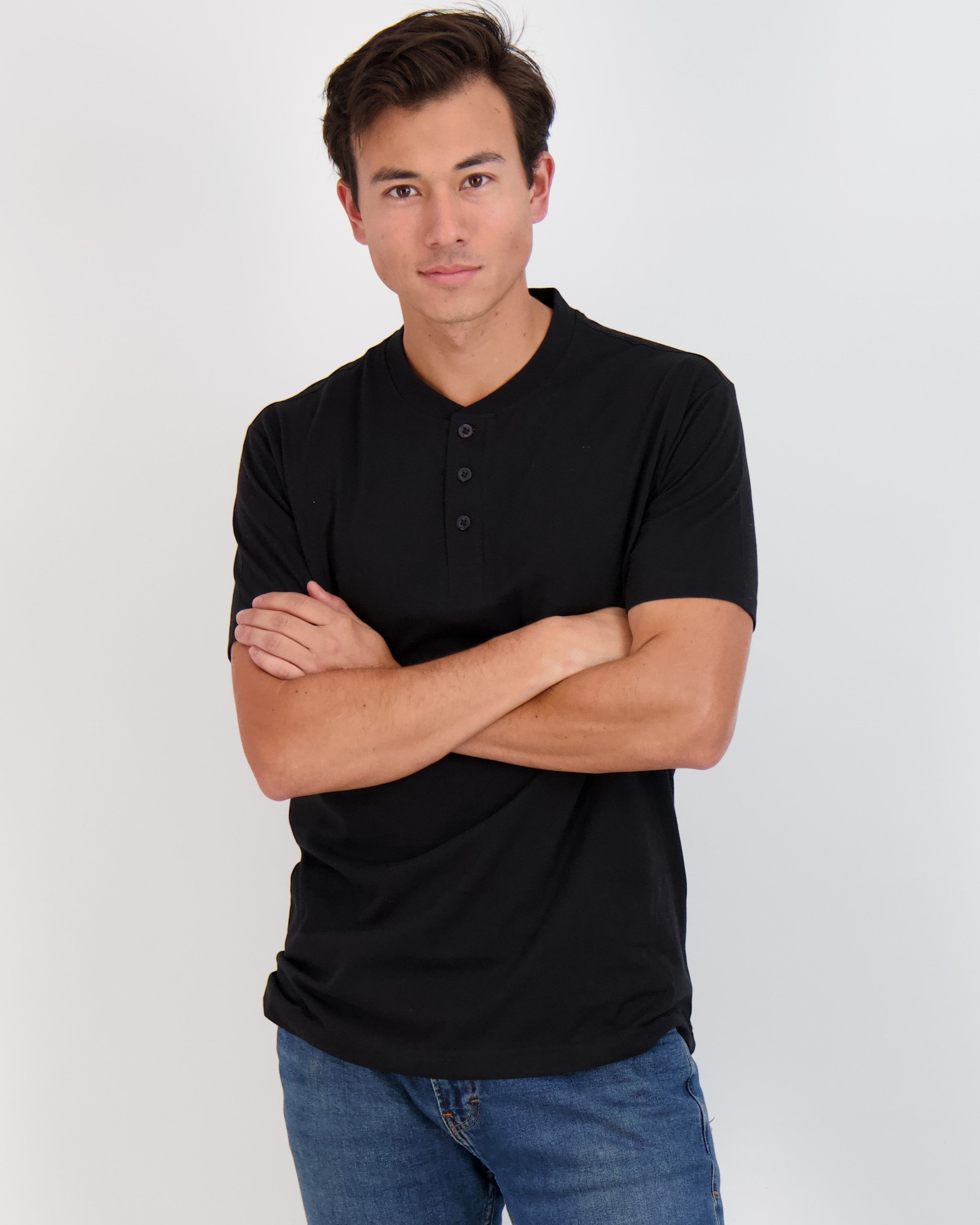 3 Pack: Mens Cotton Short Sleeve Henley T-Shirt