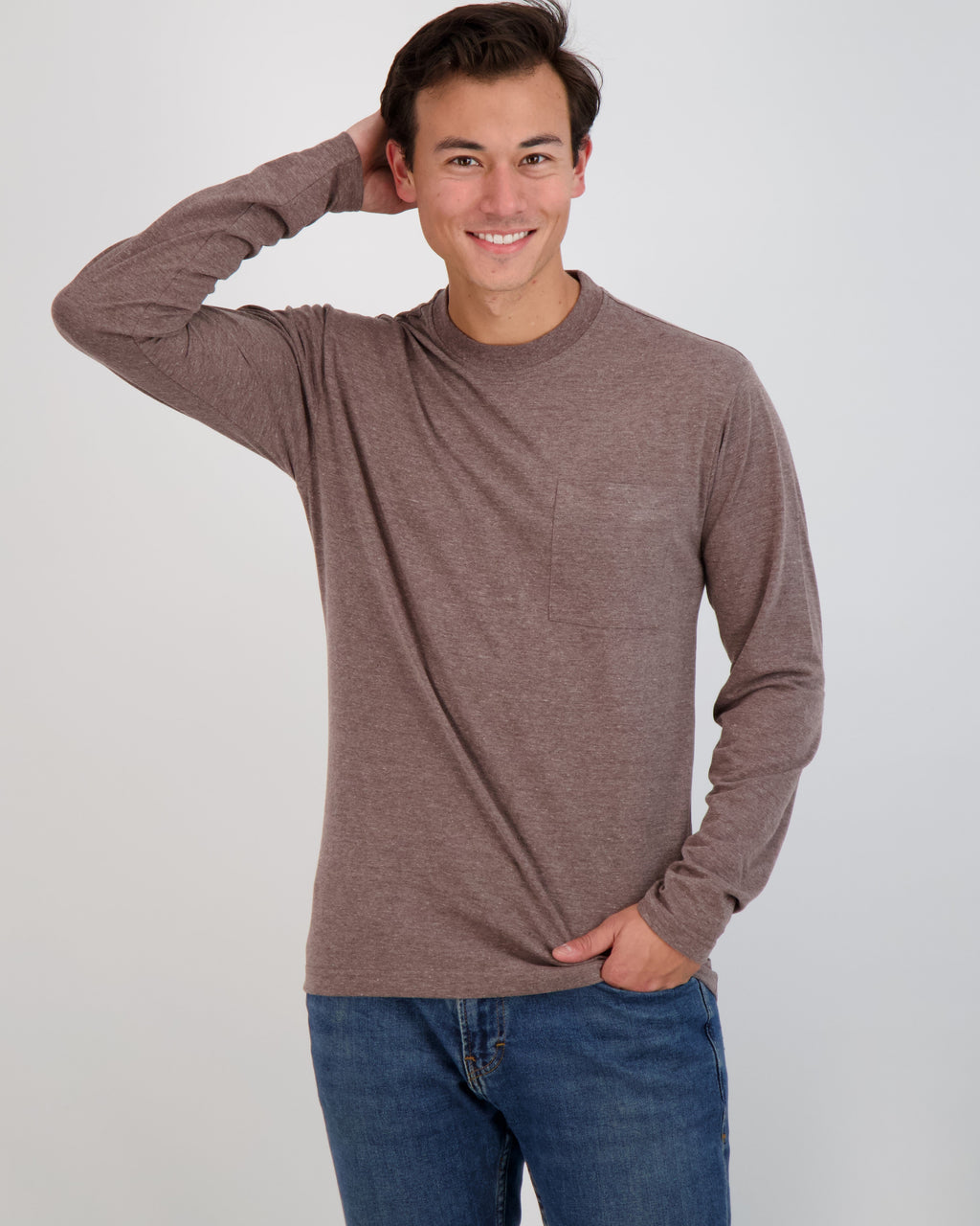 3 Pack: Mens Cotton Long Sleeve Crew Neck Pocket T-Shirt