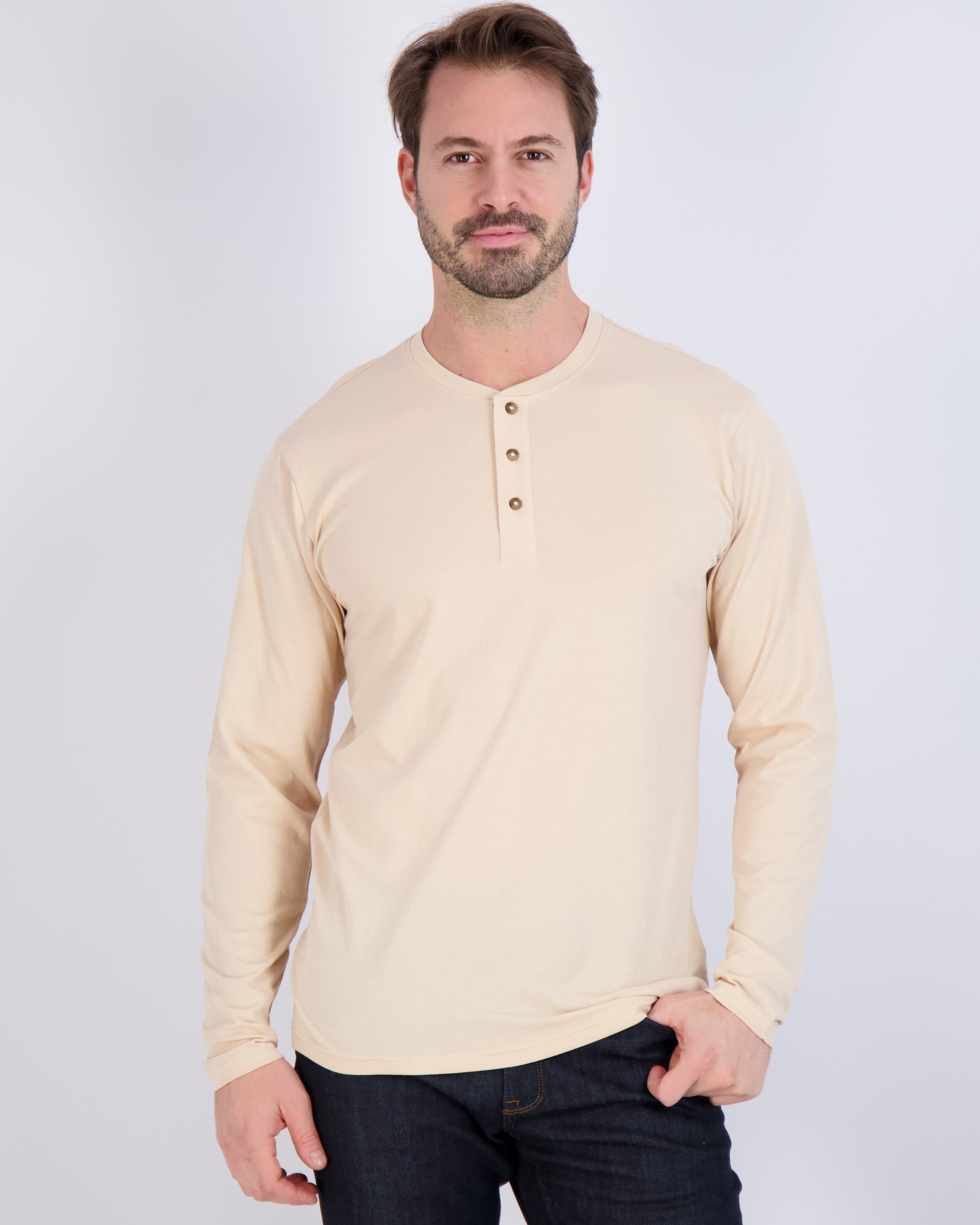 3 Pack: Mens Long Sleeve Cotton Henley T-Shirt
