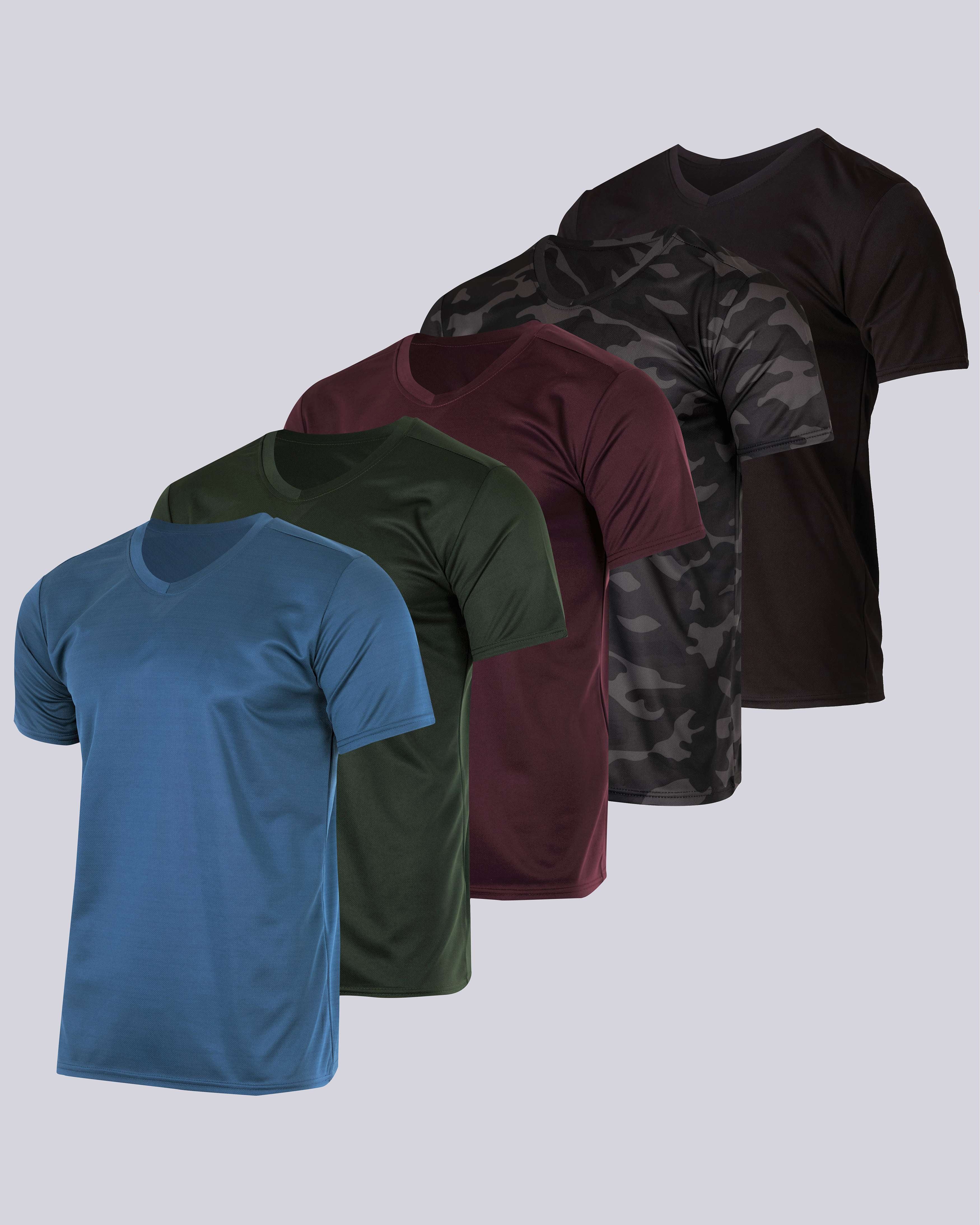 5 Pack: Mens V-Neck Mesh Active Short Sleeve T-Shirt (Available in Big & Tall)