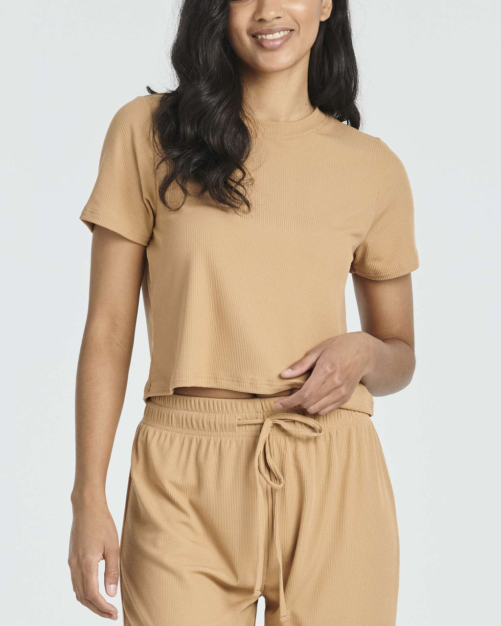 2 Pack: Women's Ribbed Knit Cropped Top with Jogger Sweatpants