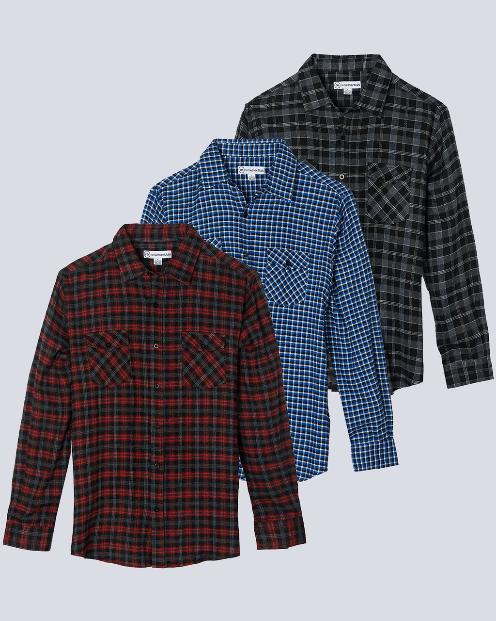 3 Pack: Men's Long-Sleeve Flannel Shirt