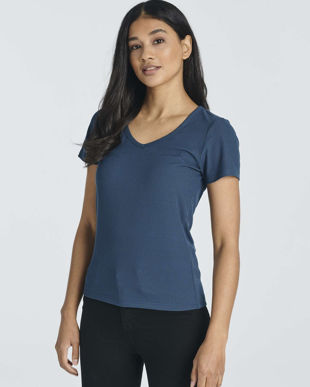 5 Pack: Women's Soft Ribbed Short Sleeve V-Neck T-Shirt