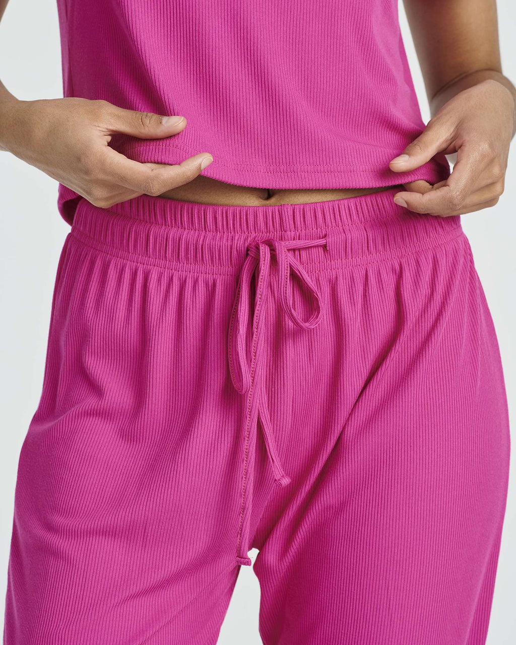 2 Pack: Women's Ribbed Knit Cropped Top with Jogger Sweatpants